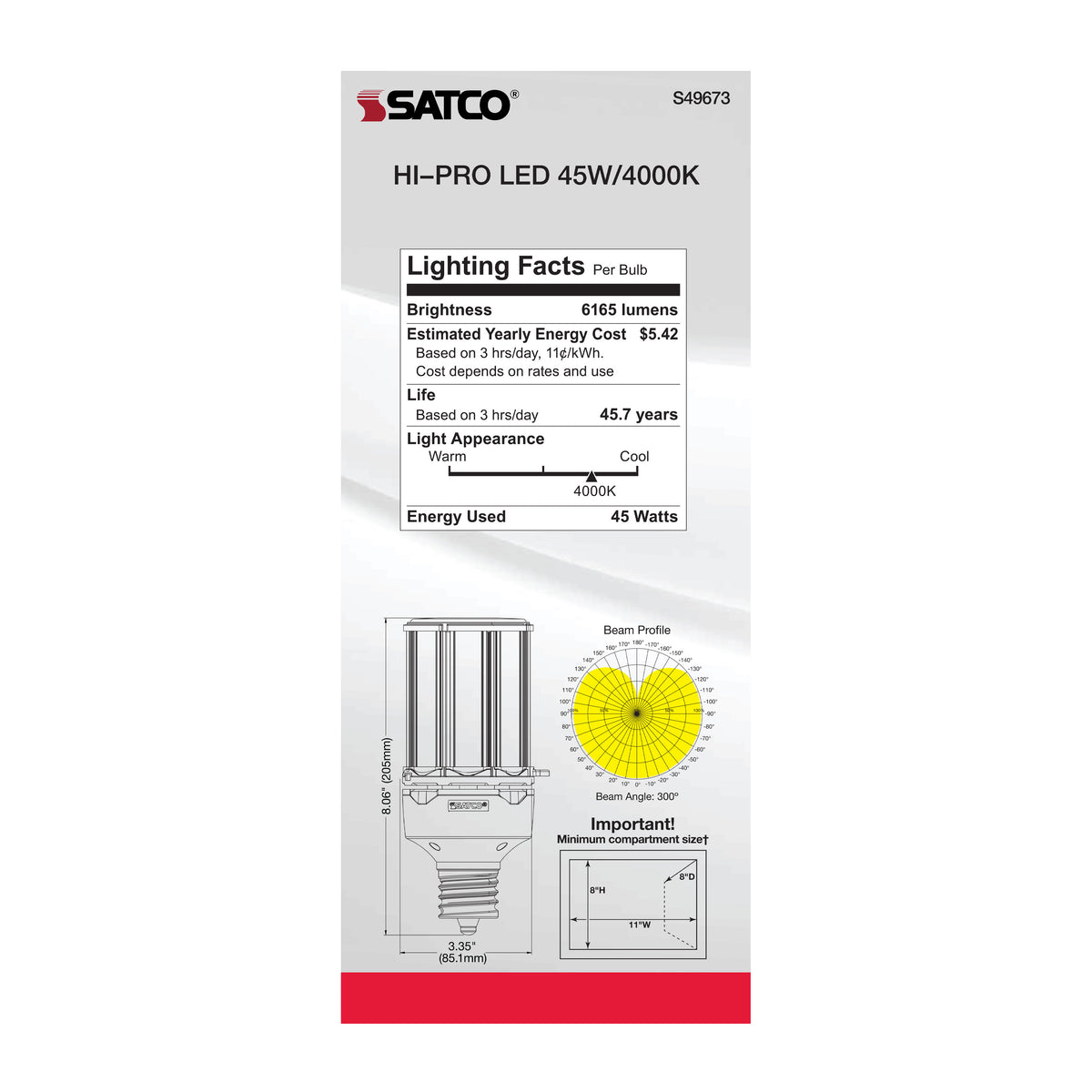 45 Watt LED HID Replacement - 4000K - Extended Mogul base - Type B Ballast Bypass - Economy Hi-Pro