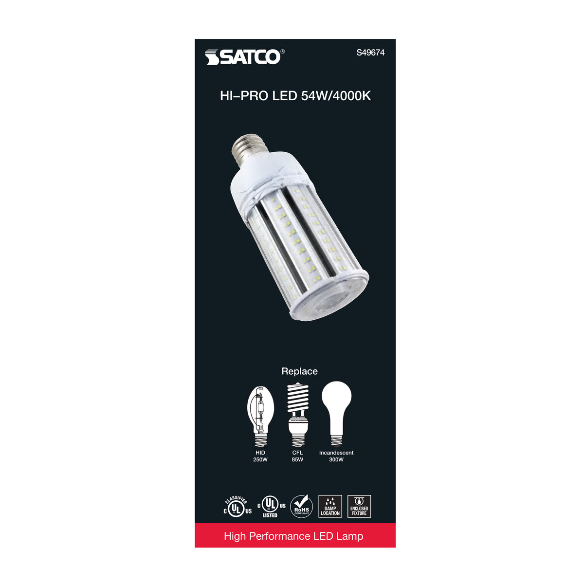 54 Watt LED HID Replacement - 4000K - Extended Mogul base - Type B Ballast Bypass - Economy Hi-Pro