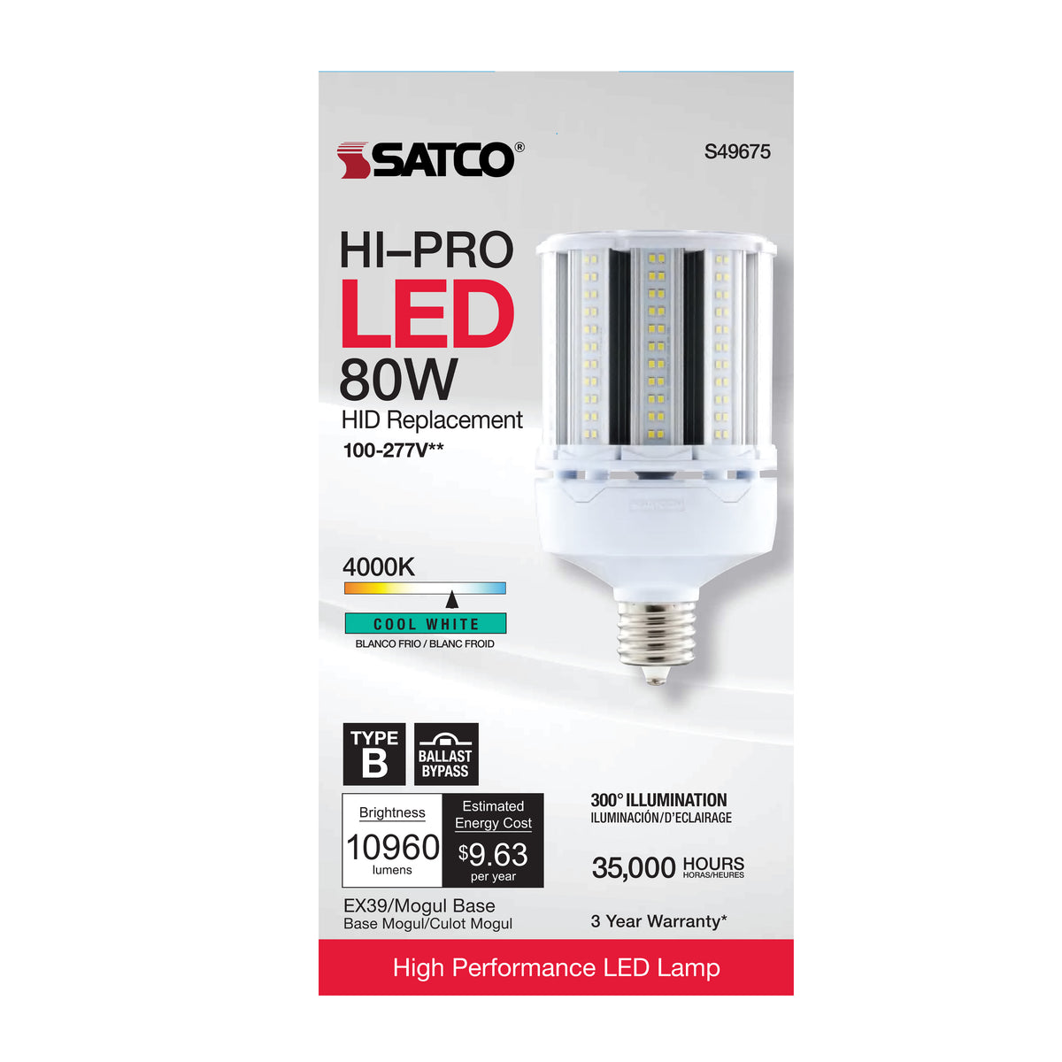 80 Watt LED HID Replacement - 4000K - Extended Mogul base - Type B Ballast Bypass - Economy Hi-Pro