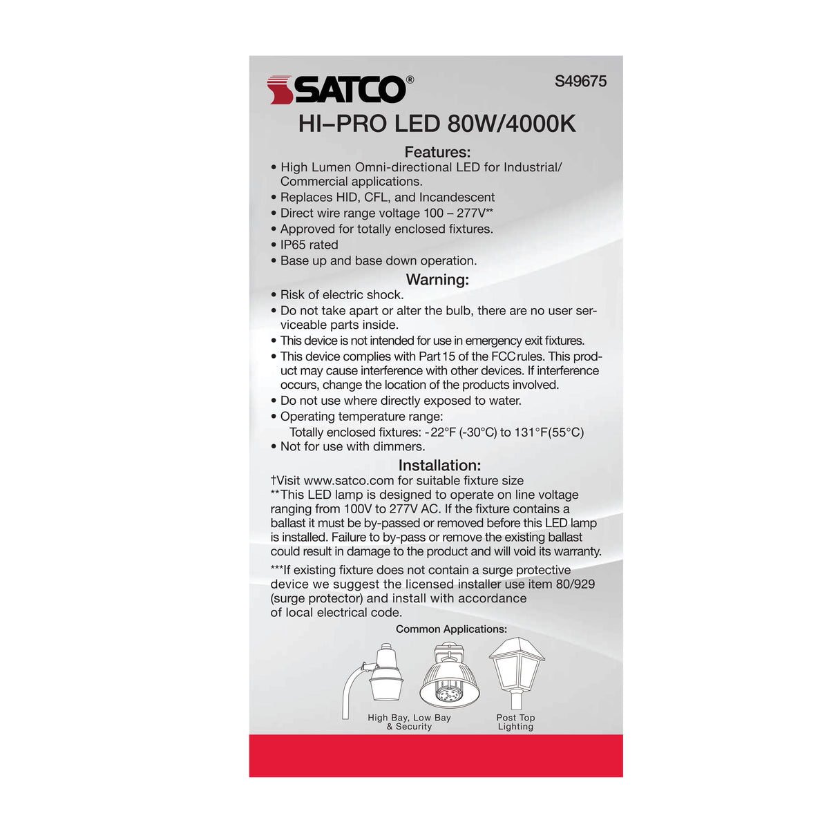 80 Watt LED HID Replacement - 4000K - Extended Mogul base - Type B Ballast Bypass - Economy Hi-Pro