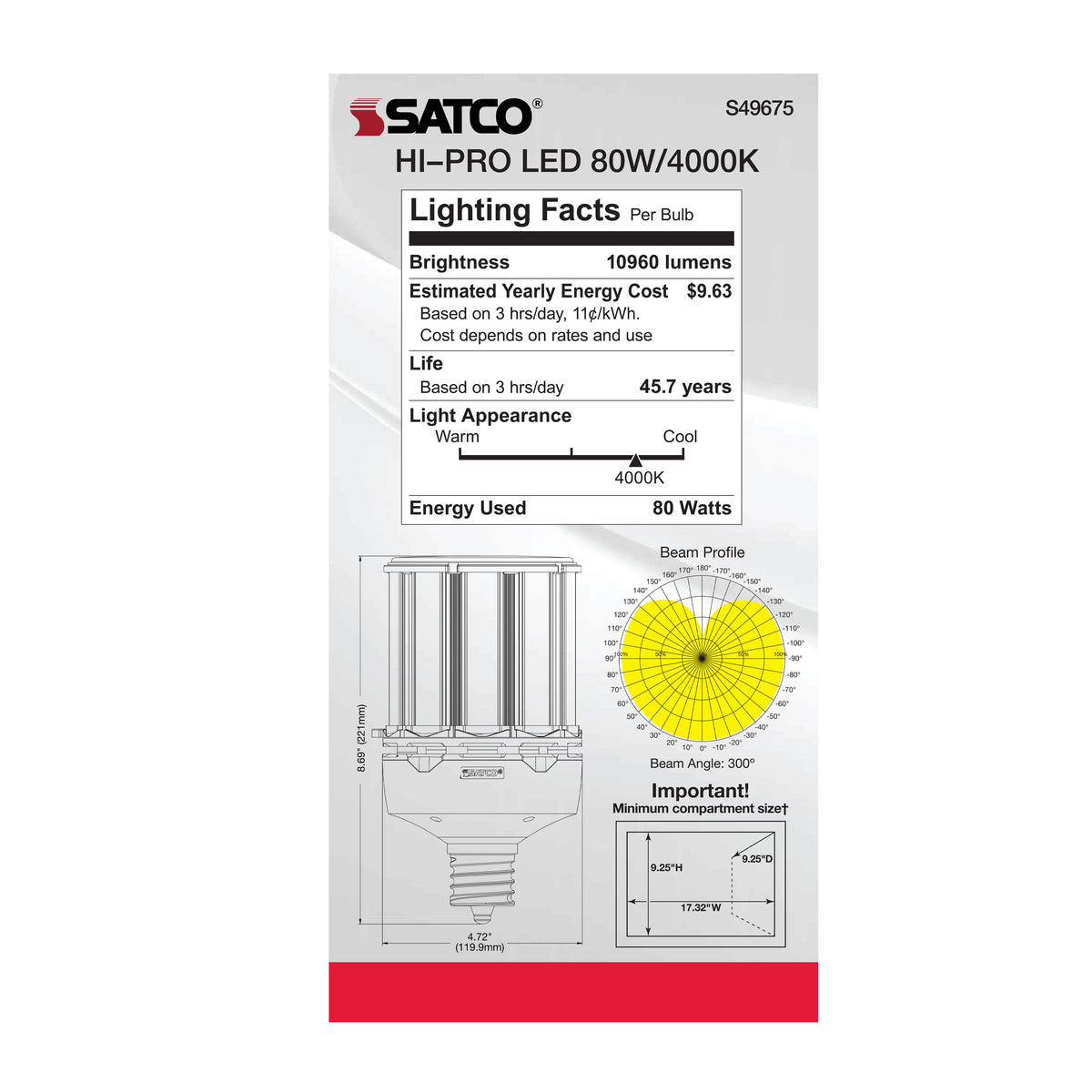 80 Watt LED HID Replacement - 4000K - Extended Mogul base - Type B Ballast Bypass - Economy Hi-Pro