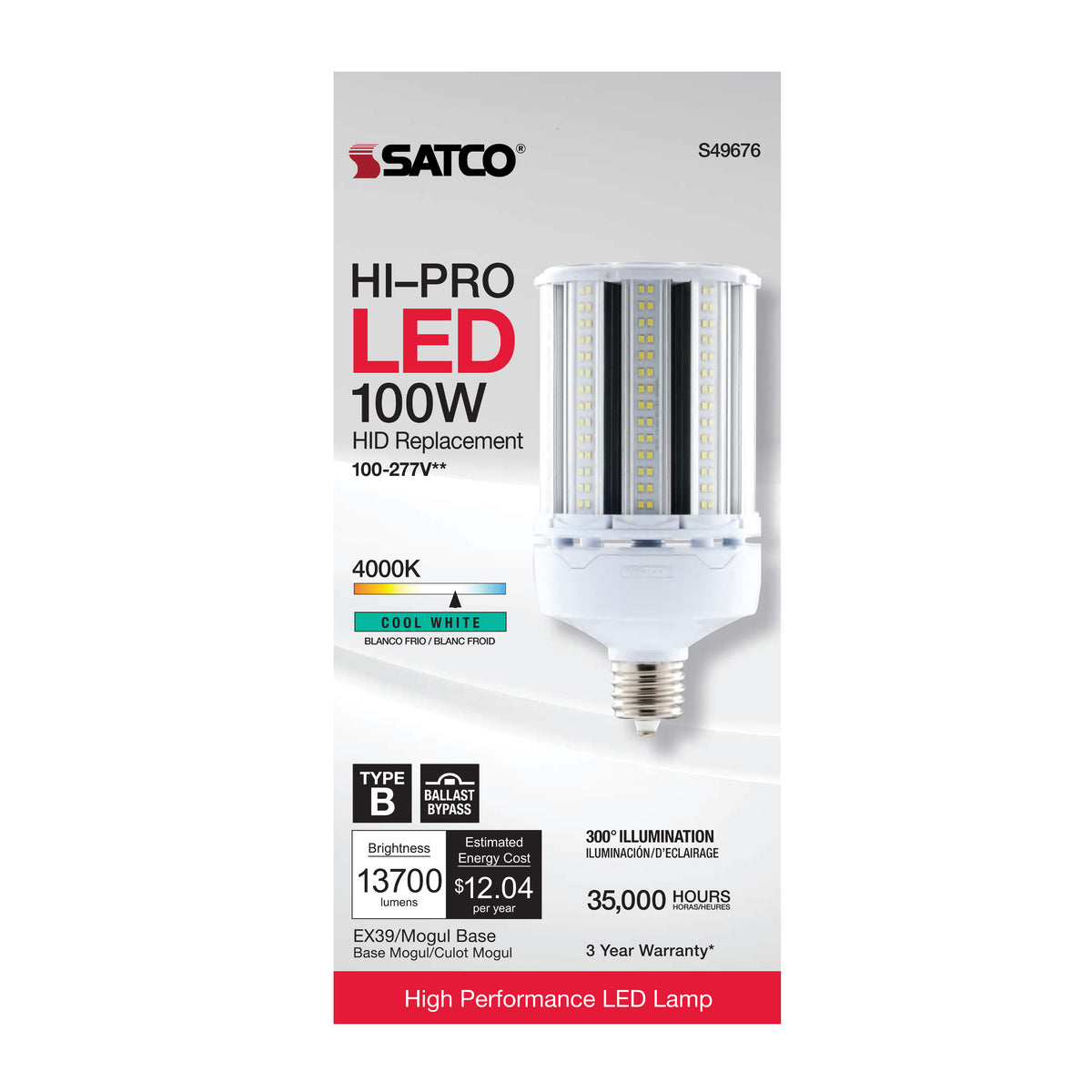 100 Watt LED HID Replacement - 4000K - Extended Mogul base - Type B Ballast Bypass - Economy Hi-Pro