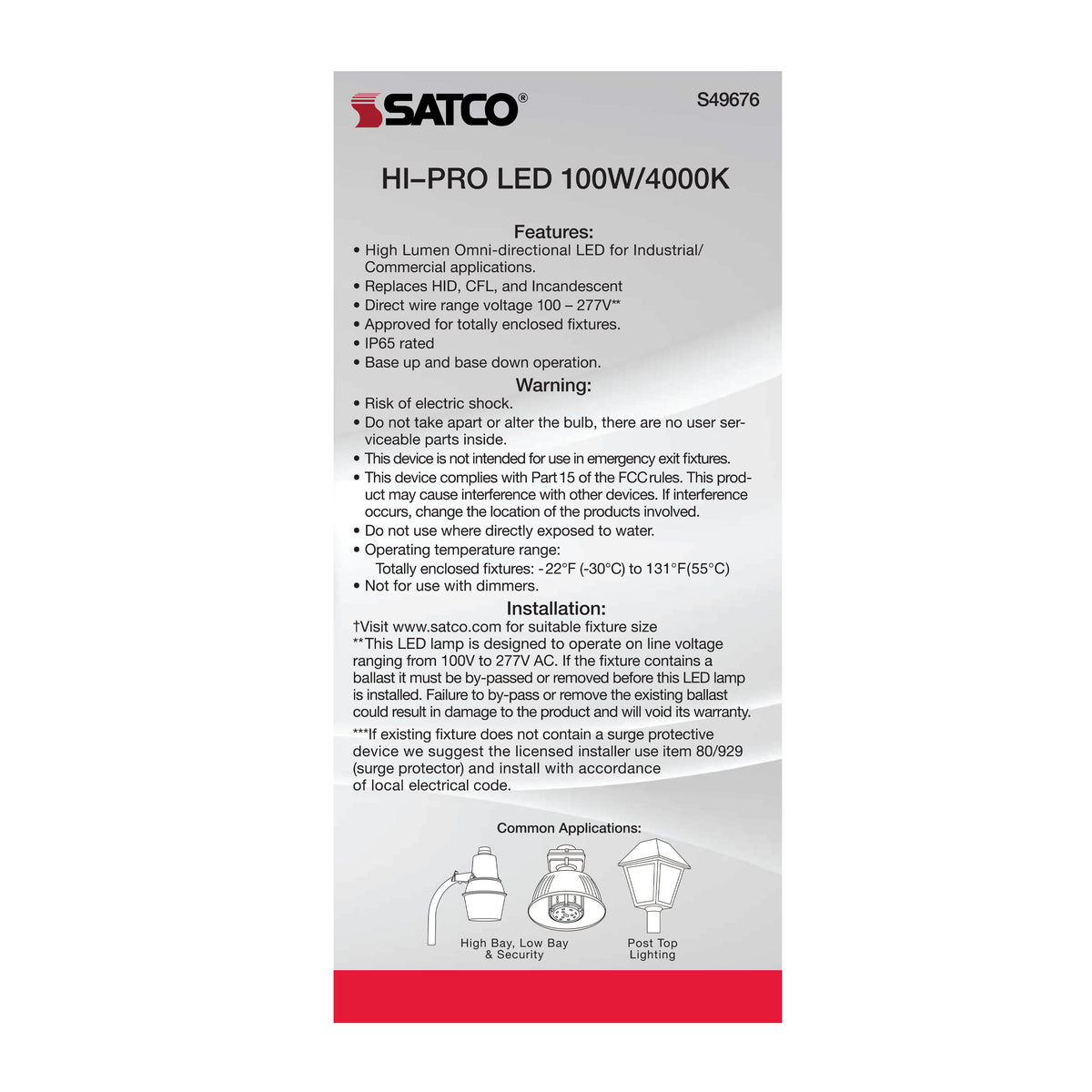 100 Watt LED HID Replacement - 4000K - Extended Mogul base - Type B Ballast Bypass - Economy Hi-Pro