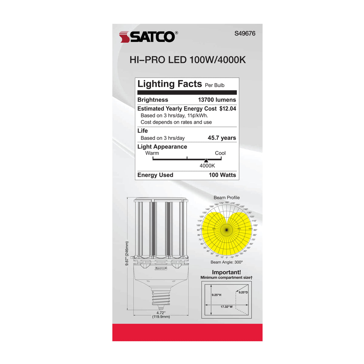 100 Watt LED HID Replacement - 4000K - Extended Mogul base - Type B Ballast Bypass - Economy Hi-Pro