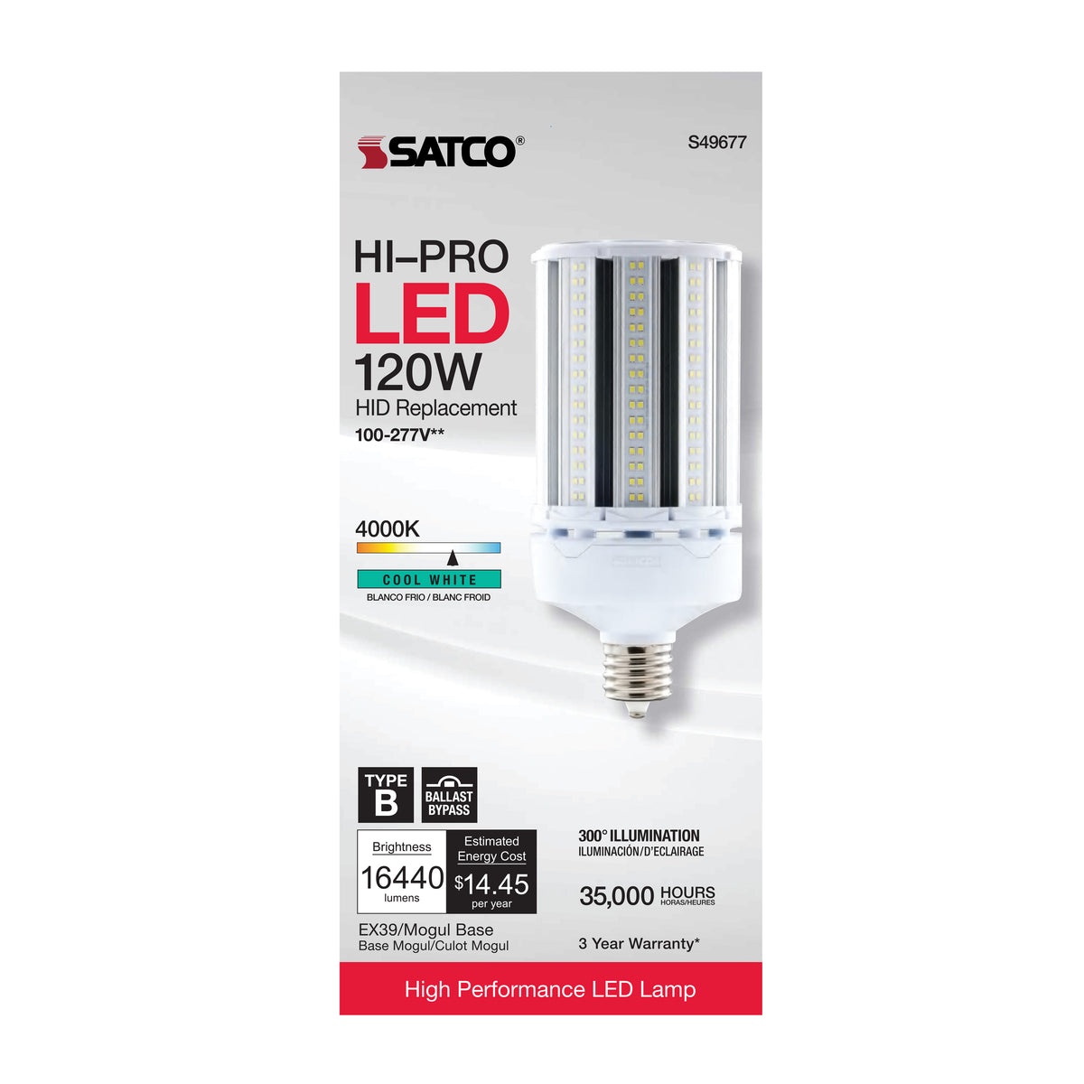 120 Watt LED HID Replacement - 4000K - Extended Mogul base - Type B Ballast Bypass - Economy Hi-Pro