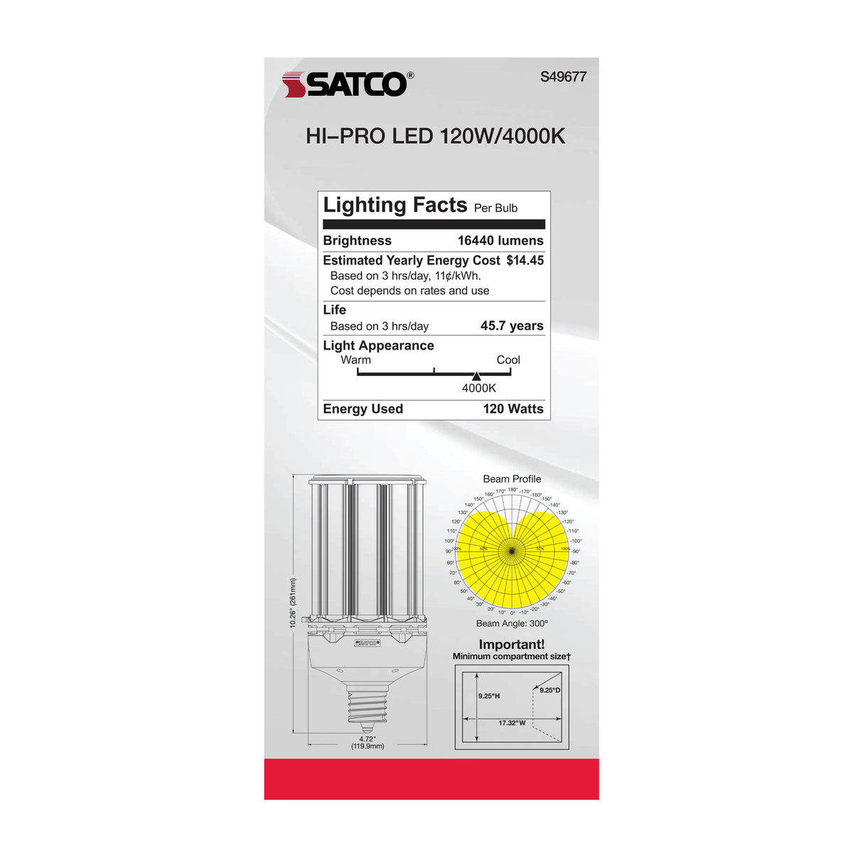 120 Watt LED HID Replacement - 4000K - Extended Mogul base - Type B Ballast Bypass - Economy Hi-Pro