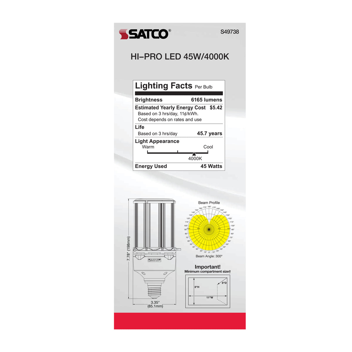 45 Watt LED HID Replacement - 80 CRI - 4000K - Type B - Ballast Bypass - Medium base - Economy Hi-Pro