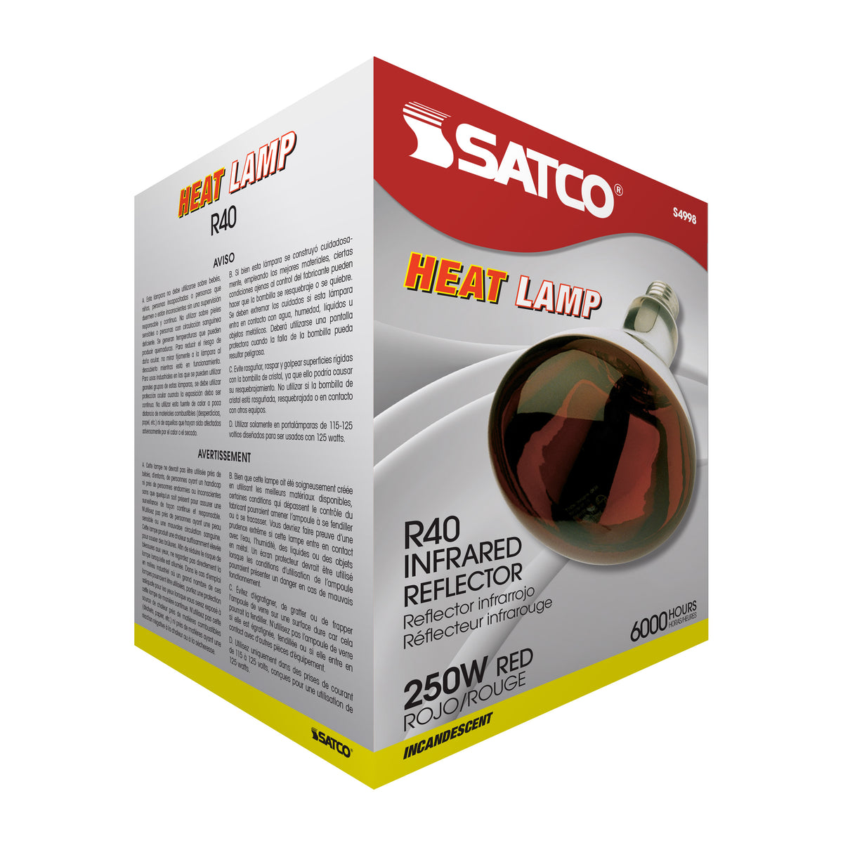250 Watt R40 Incandescent - Red Heat - 6000 Average rated hours - Medium base - 120 Volt
