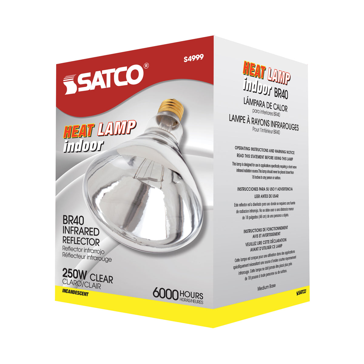 250 Watt BR40 Incandescent - Clear Heat - 6000 Average rated hours - Medium base - 120 Volt