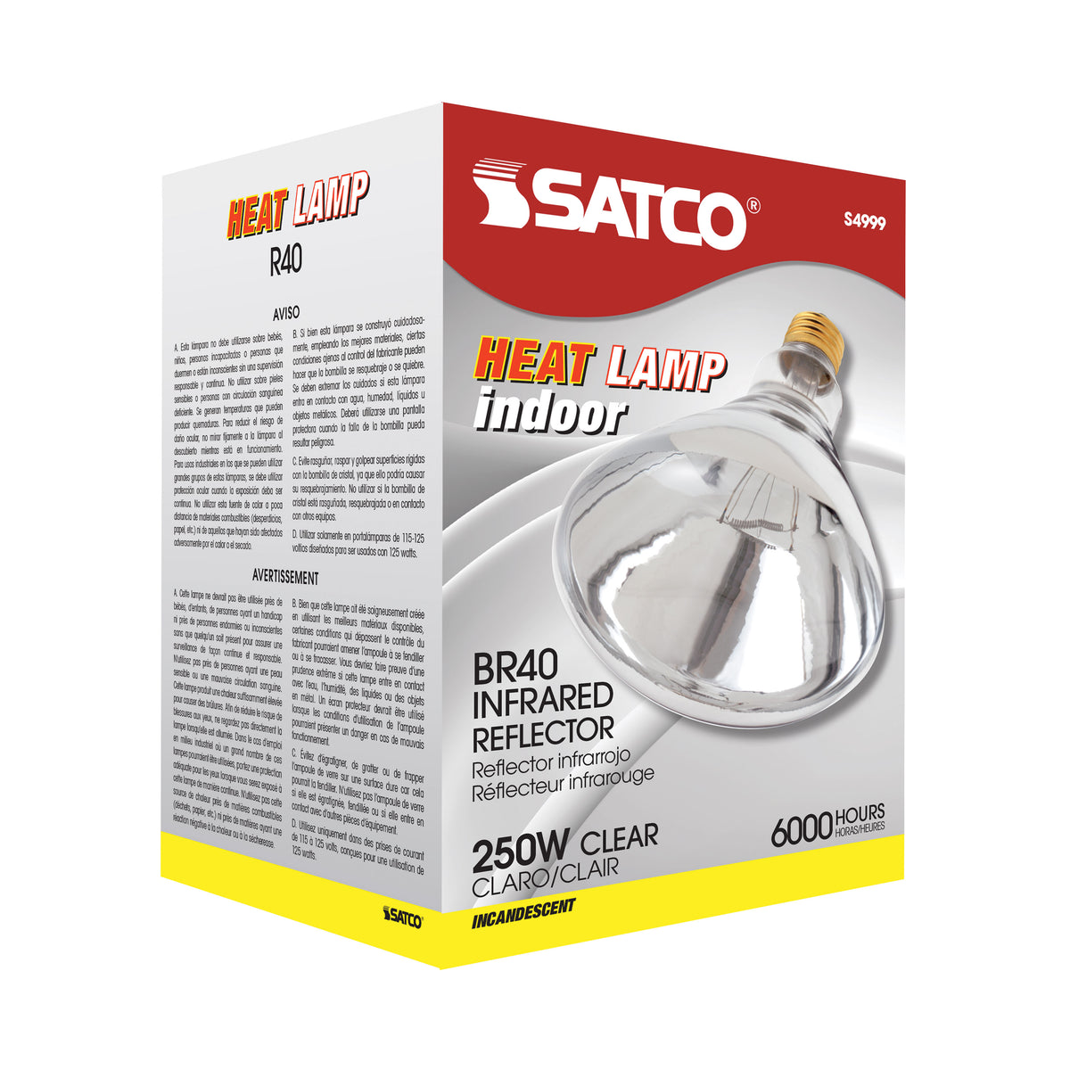 250 Watt BR40 Incandescent - Clear Heat - 6000 Average rated hours - Medium base - 120 Volt