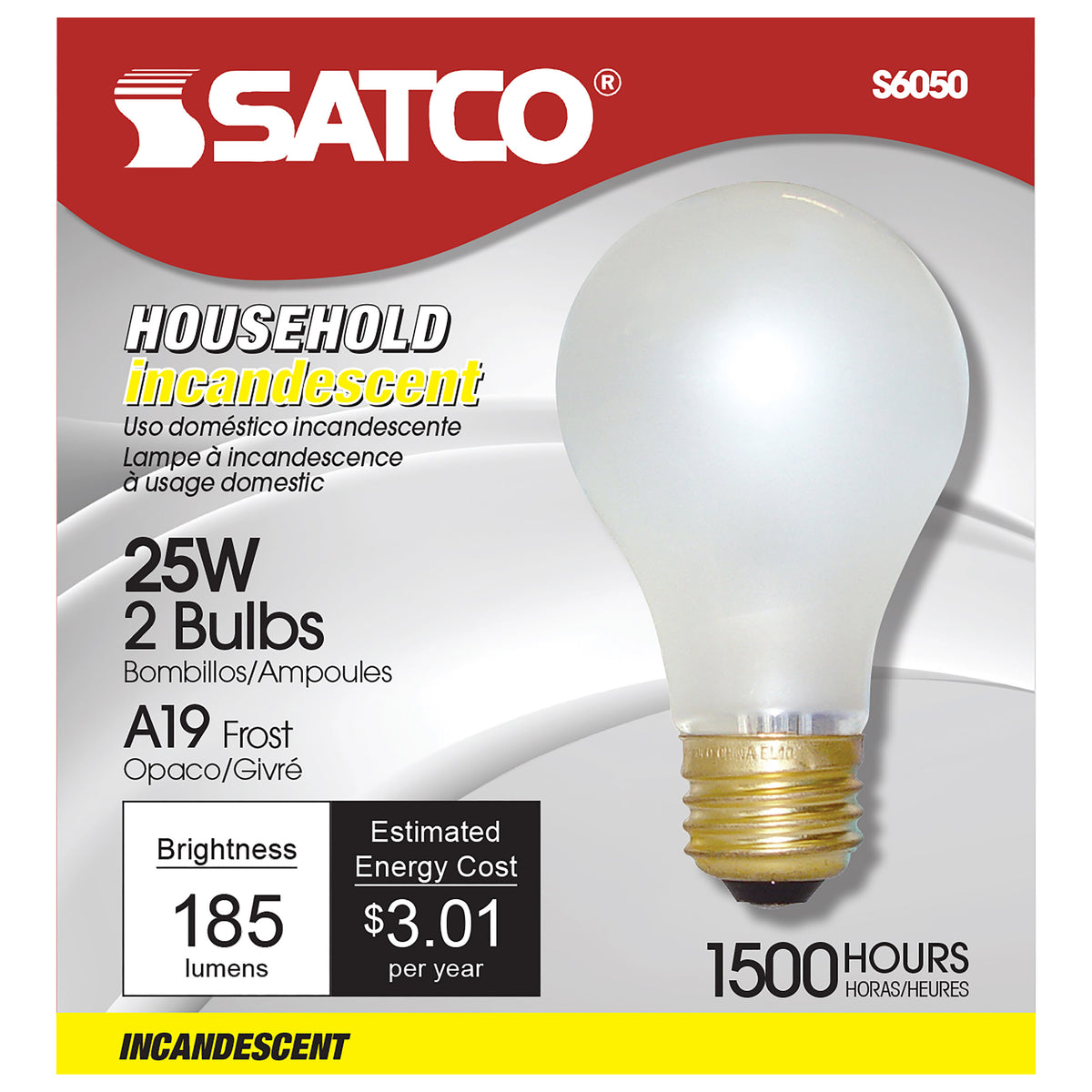 25 Watt A19 Incandescent - Frost - 1500 Average rated hours - 185 Lumens - Medium base - 120 Volt - 2-Pk