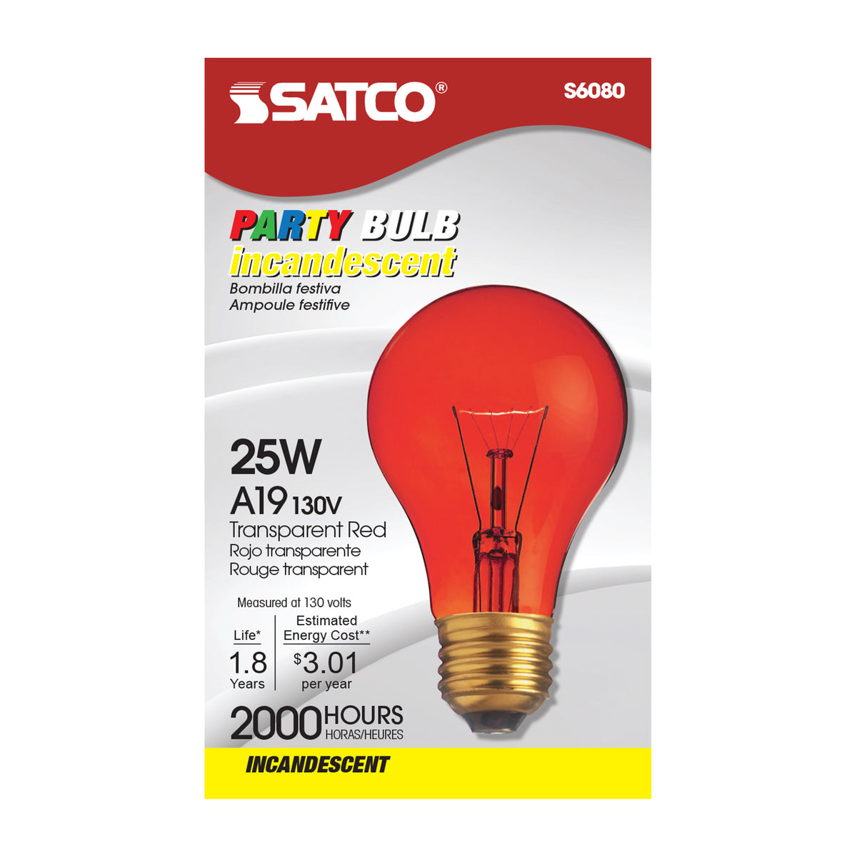 25 Watt A19 Incandescent - Transparent Red - 2000 Average rated hours - Medium base - 130 Volt