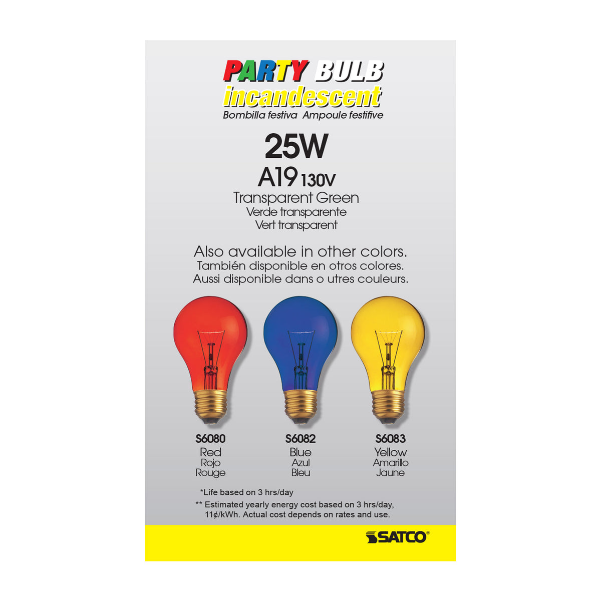 25 Watt A19 Incandescent - Transparent Green - 2000 Average rated hours - Medium base - 130 Volt