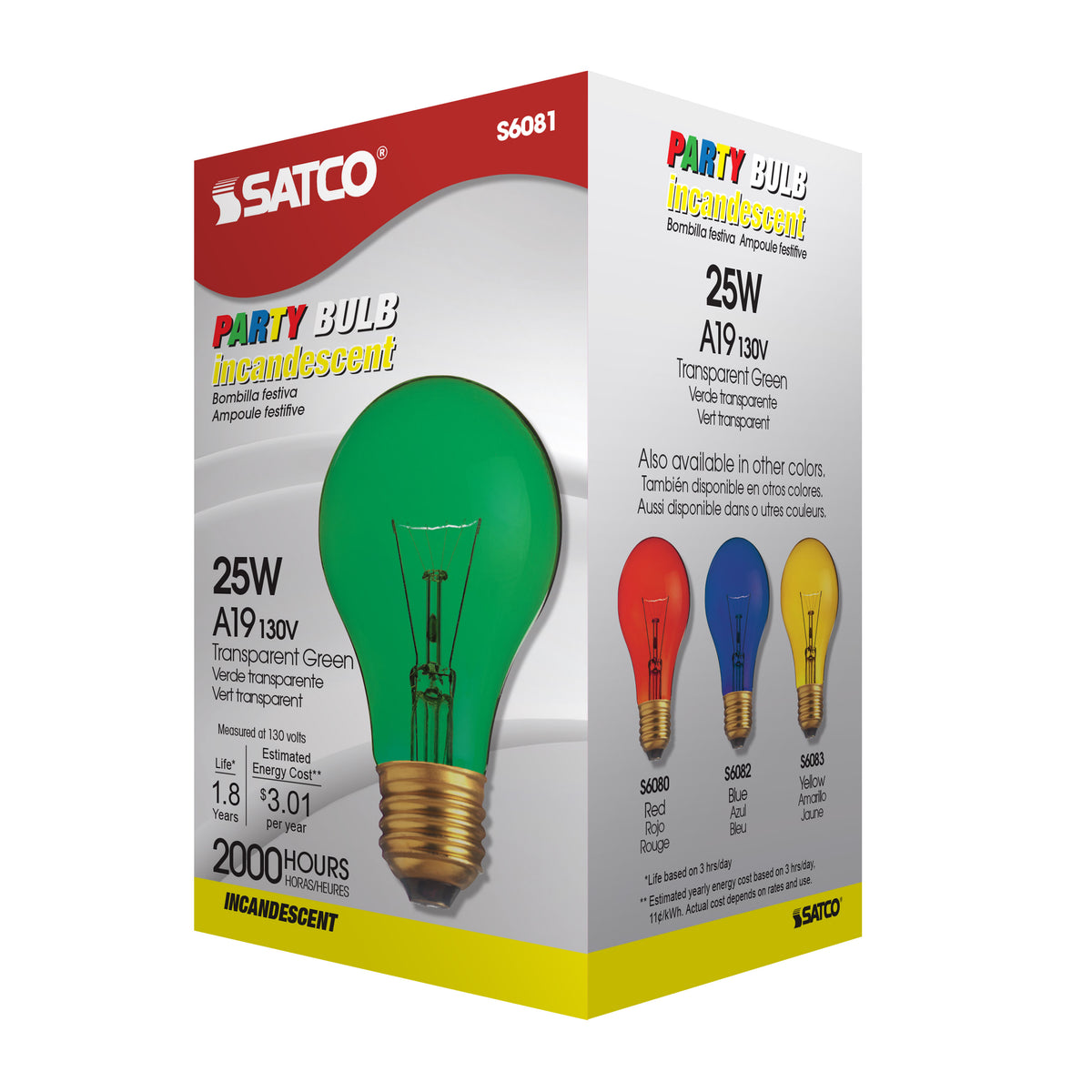 25 Watt A19 Incandescent - Transparent Green - 2000 Average rated hours - Medium base - 130 Volt