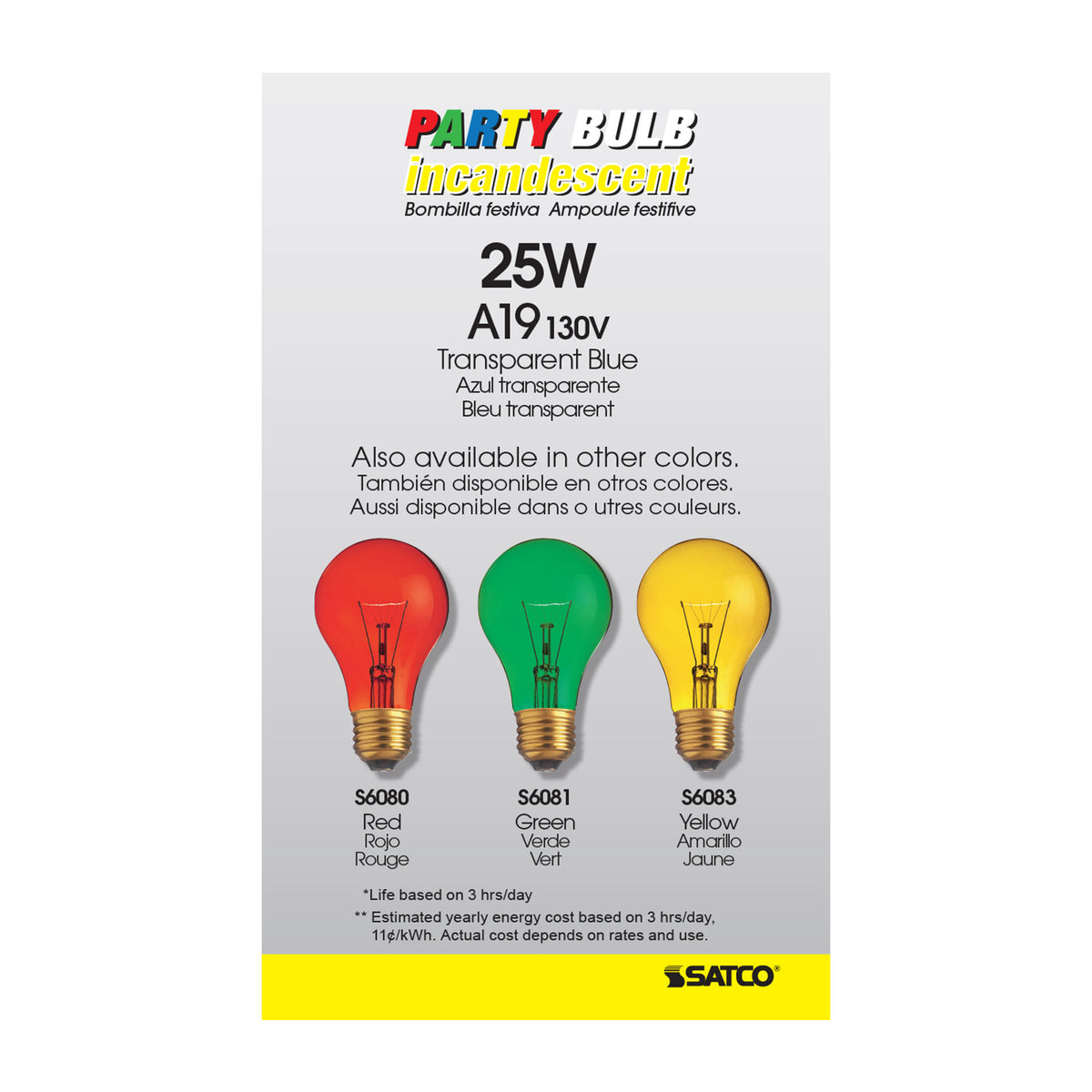 25 Watt A19 Incandescent - Transparent Blue - 2000 Average rated hours - Medium base - 130 Volt