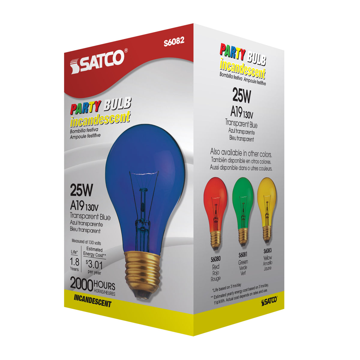 25 Watt A19 Incandescent - Transparent Blue - 2000 Average rated hours - Medium base - 130 Volt