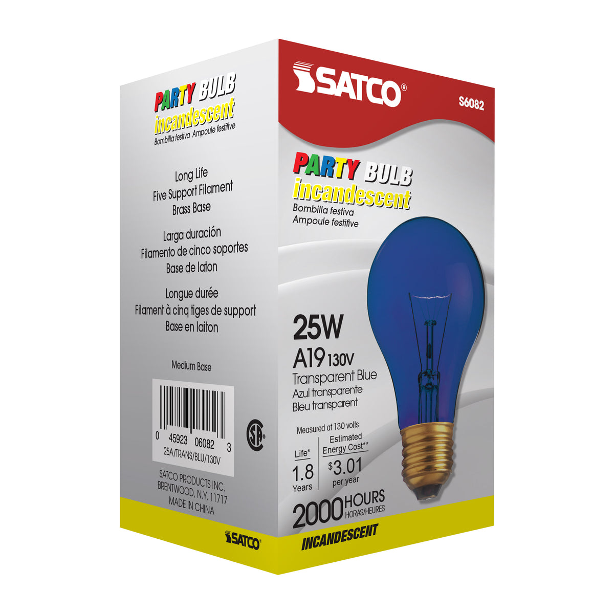 25 Watt A19 Incandescent - Transparent Blue - 2000 Average rated hours - Medium base - 130 Volt