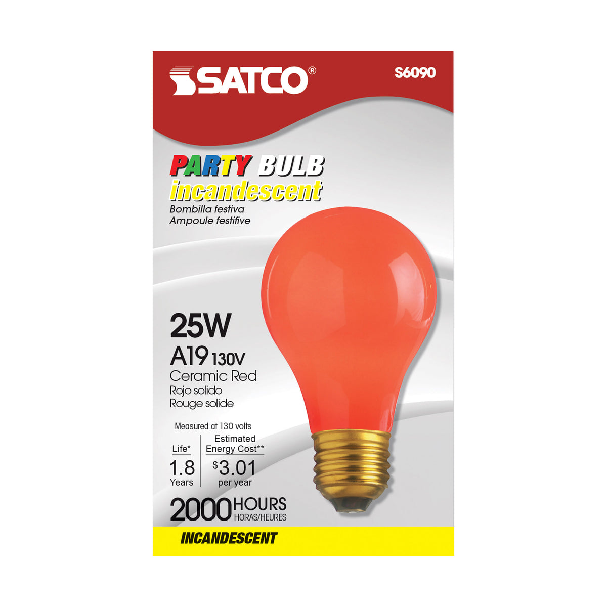 25 Watt A19 Incandescent - Ceramic Red - 1000 Average rated hours - 15 Lumens - Medium base - 130 Volt