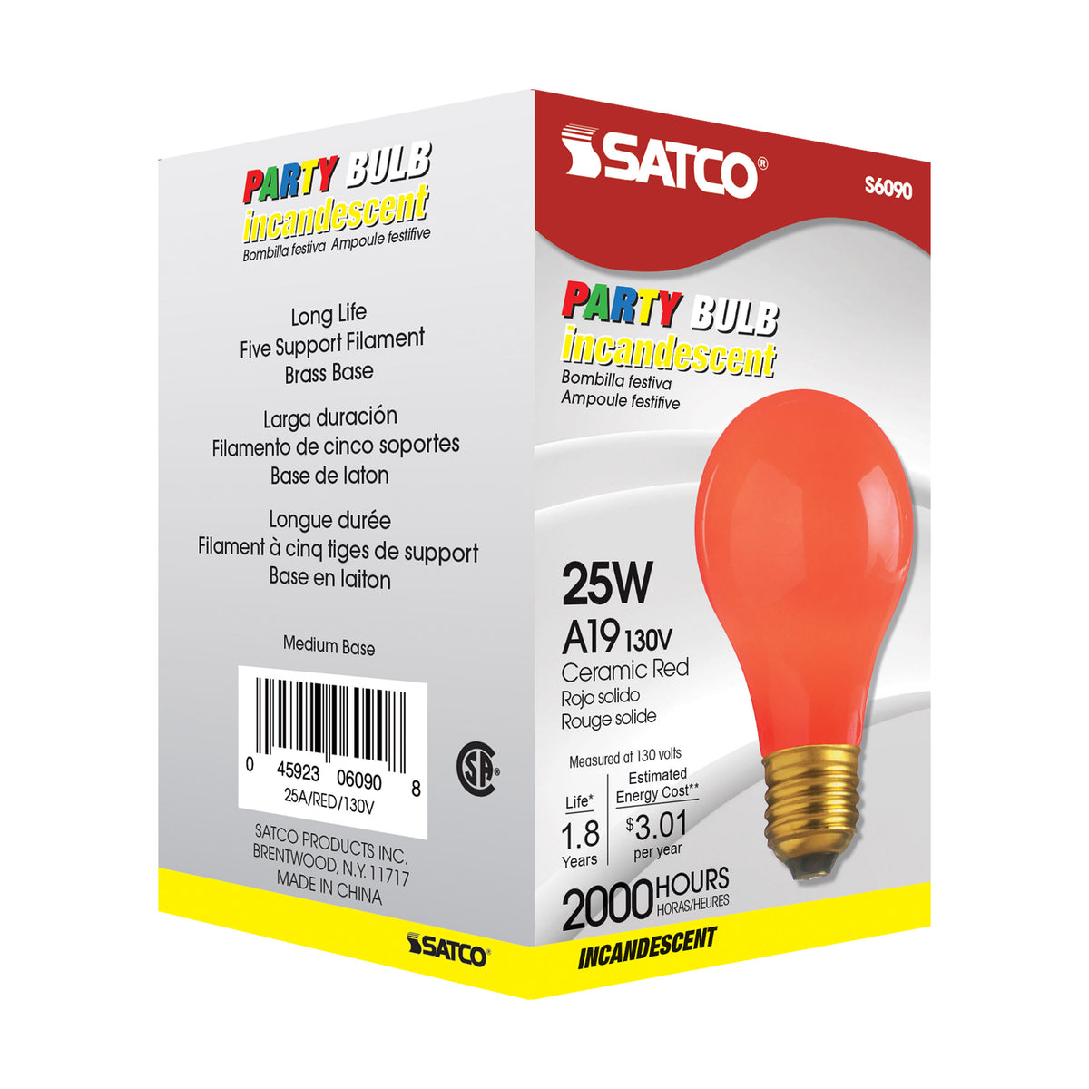 25 Watt A19 Incandescent - Ceramic Red - 1000 Average rated hours - 15 Lumens - Medium base - 130 Volt