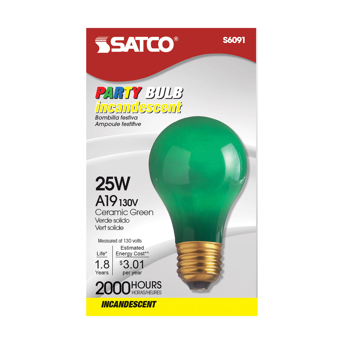 25 Watt A19 Incandescent - Ceramic Green - 1000 Average rated hours - 10 Lumens - Medium base - 130 Volt