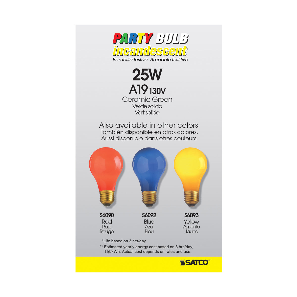 25 Watt A19 Incandescent - Ceramic Green - 1000 Average rated hours - 10 Lumens - Medium base - 130 Volt