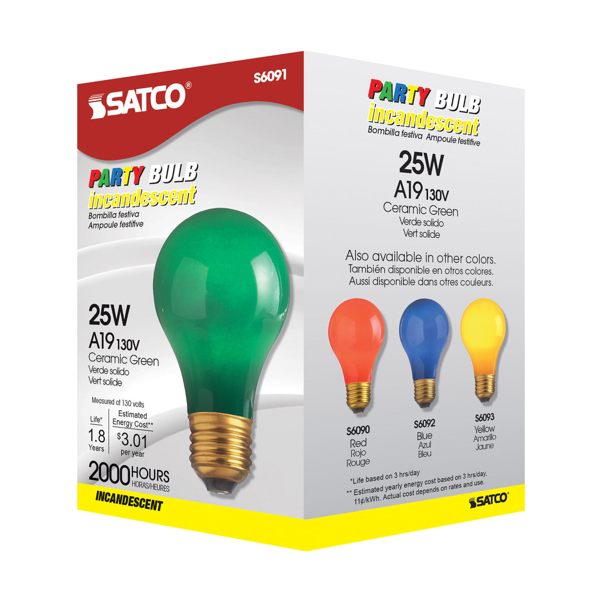 25 Watt A19 Incandescent - Ceramic Green - 1000 Average rated hours - 10 Lumens - Medium base - 130 Volt