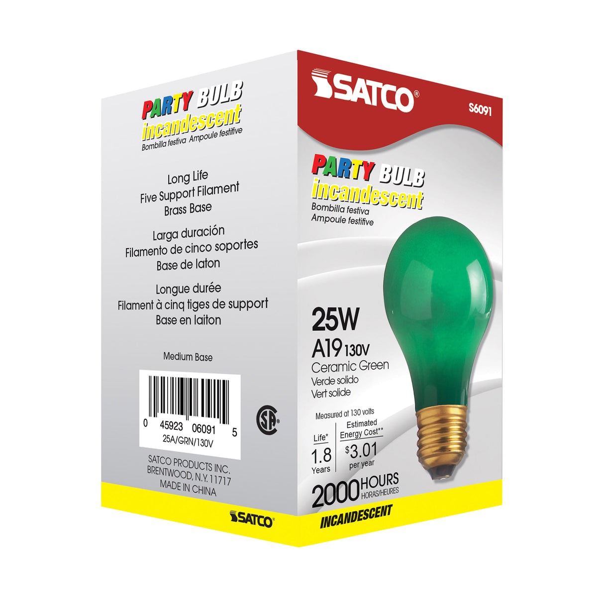 25 Watt A19 Incandescent - Ceramic Green - 1000 Average rated hours - 10 Lumens - Medium base - 130 Volt
