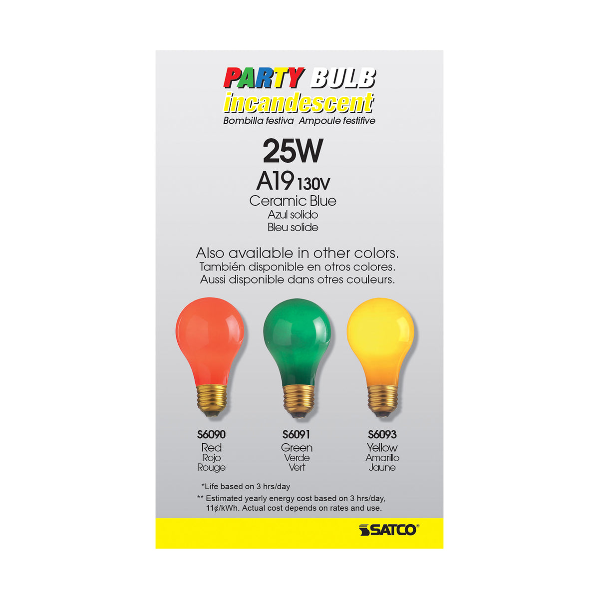 25 Watt A19 Incandescent - Ceramic Blue - 1000 Average rated hours - 80 Lumens - Medium base - 130 Volt