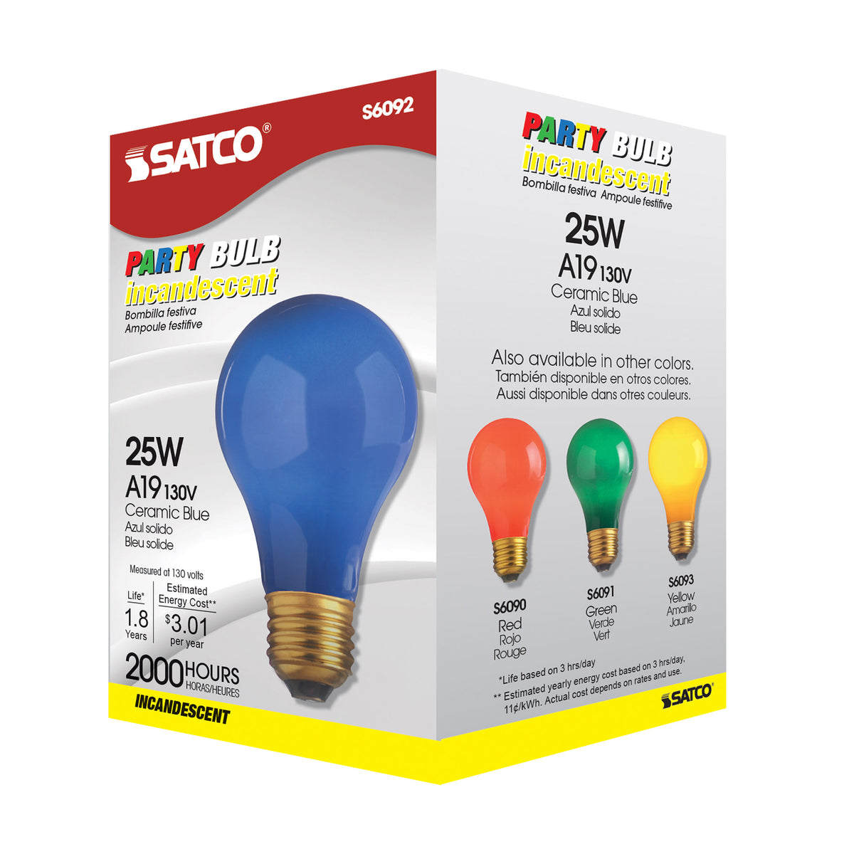 25 Watt A19 Incandescent - Ceramic Blue - 1000 Average rated hours - 80 Lumens - Medium base - 130 Volt