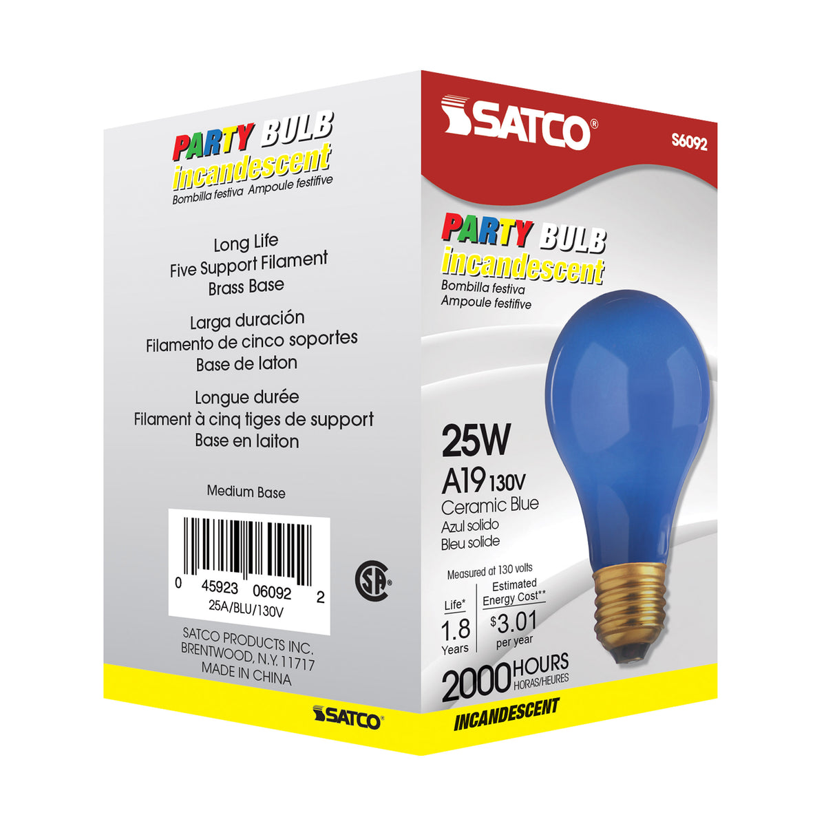 25 Watt A19 Incandescent - Ceramic Blue - 1000 Average rated hours - 80 Lumens - Medium base - 130 Volt