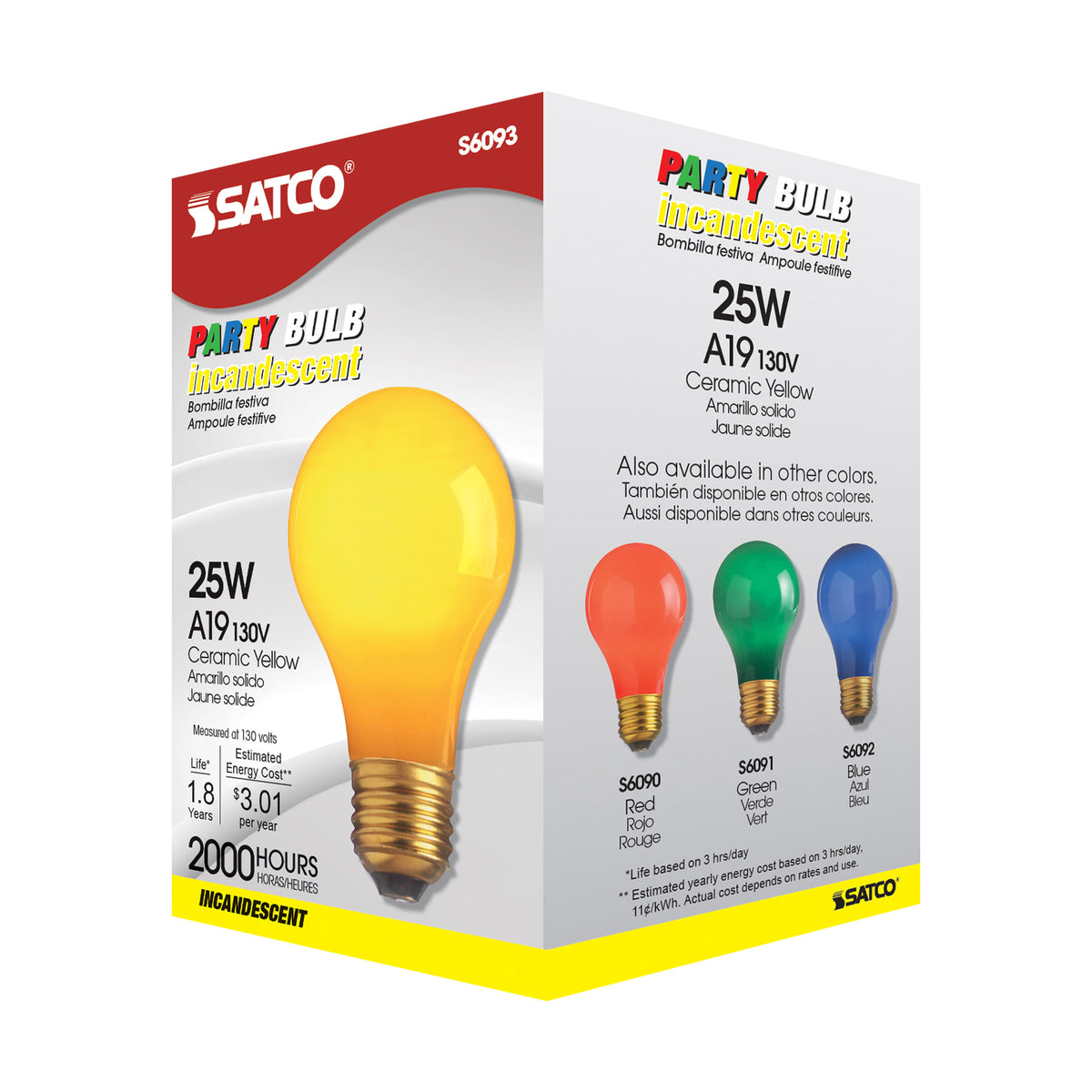 25 Watt A19 Incandescent - Ceramic Yellow - 1000 Average rated hours - 30 Lumens - Medium base - 130 Volt