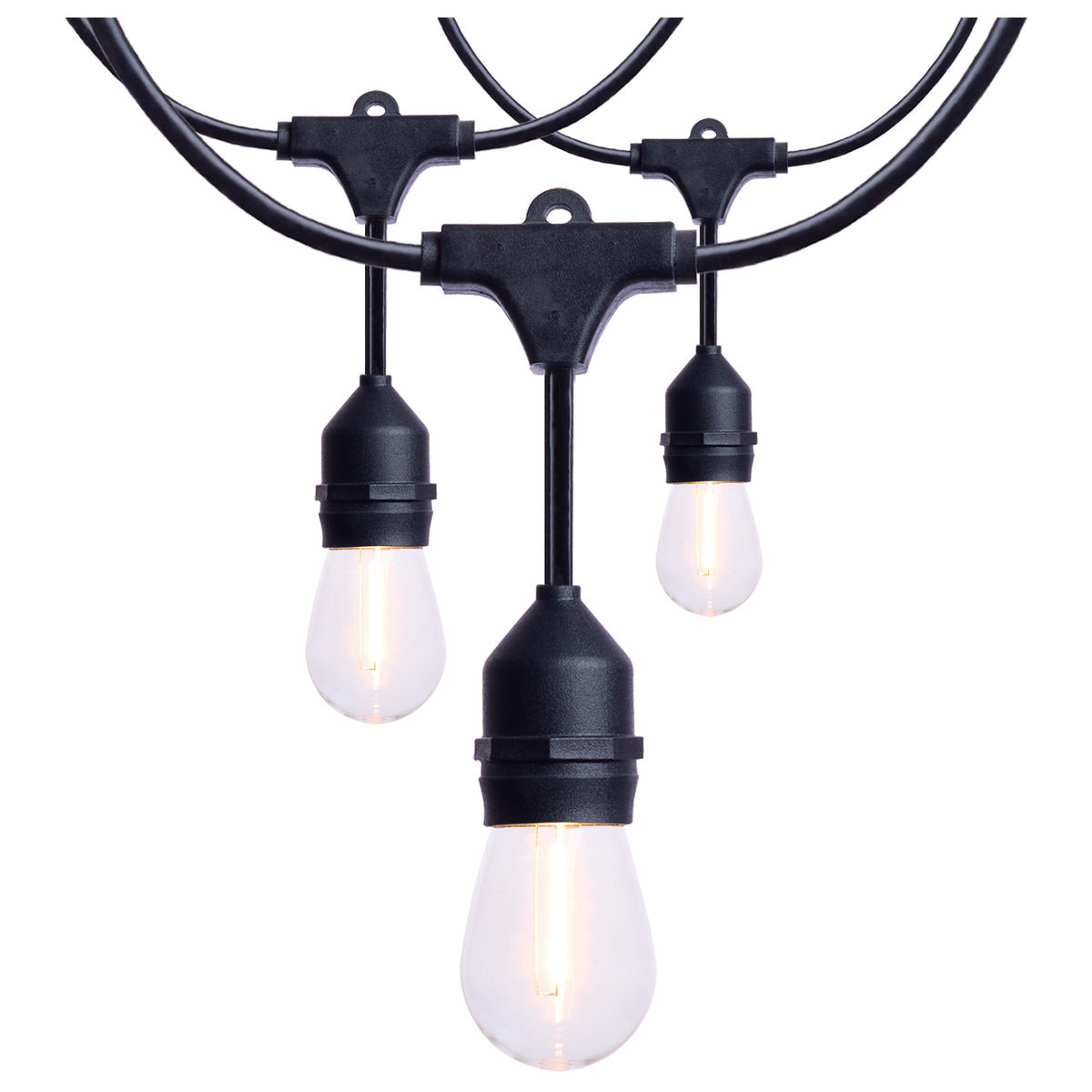 24 Foot LED String Light - 12-S14 Lamps - 2700K - Black - 120 Volt for commercial spaces and outdoor applications