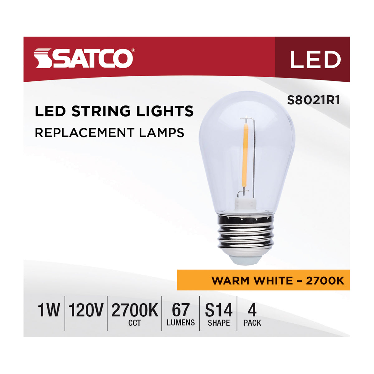 S14 LED String Light Replacement Lamp - Medium Base - 2700K - Clear - 120 Volt - 4-Pack