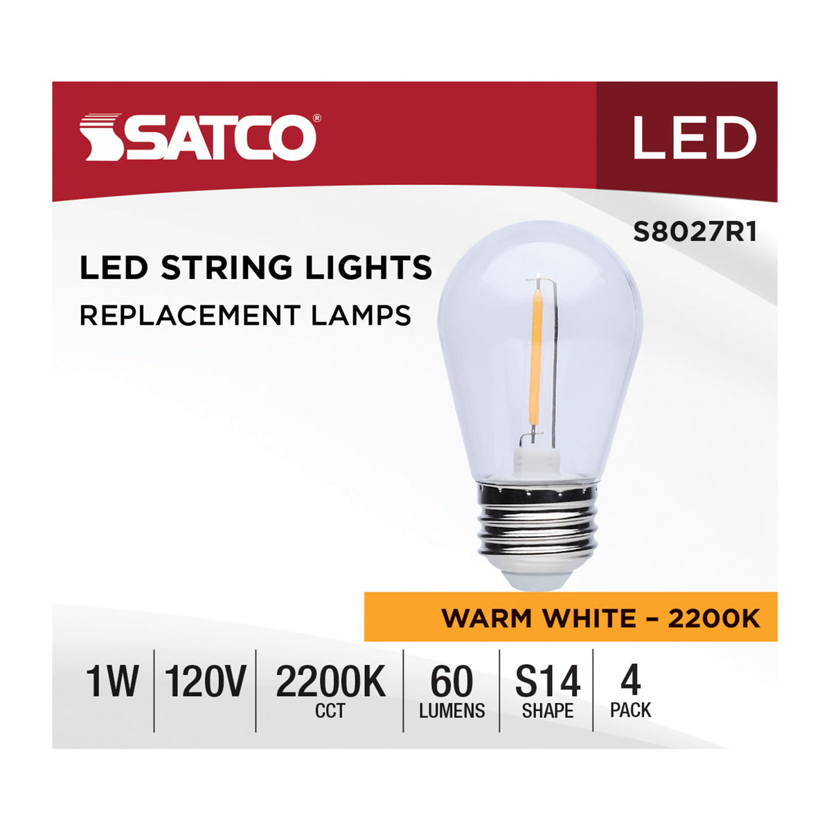 S14 LED String Light Replacement Lamp - Medium Base - 2200K - Clear - 120 Volt - 4-Pack