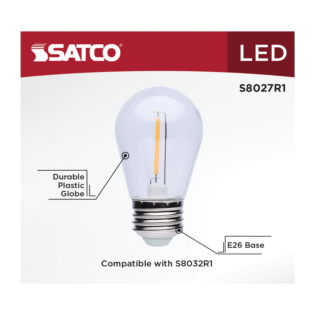 S14 LED String Light Replacement Lamp - Medium Base - 2200K - Clear - 120 Volt - 4-Pack