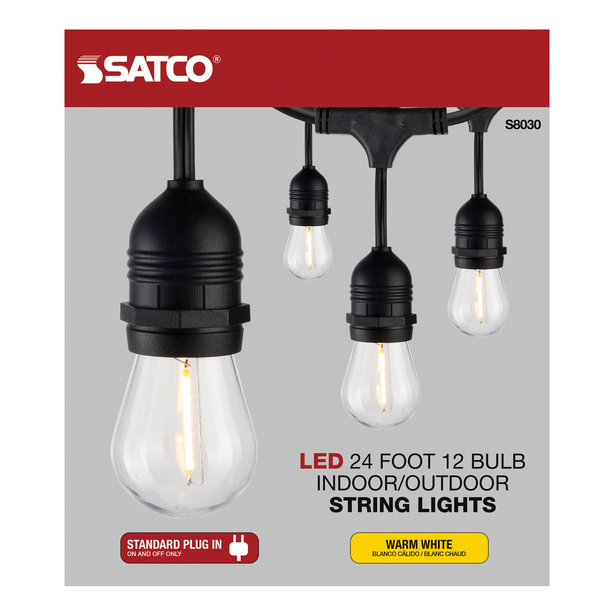 24Ft - LED String Light - Includes 12-S14 bulbs - 2200K - 120 Volts