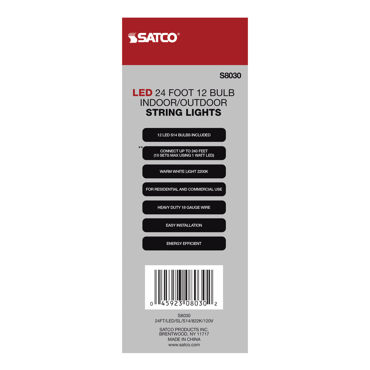 24Ft - LED String Light - Includes 12-S14 bulbs - 2200K - 120 Volts