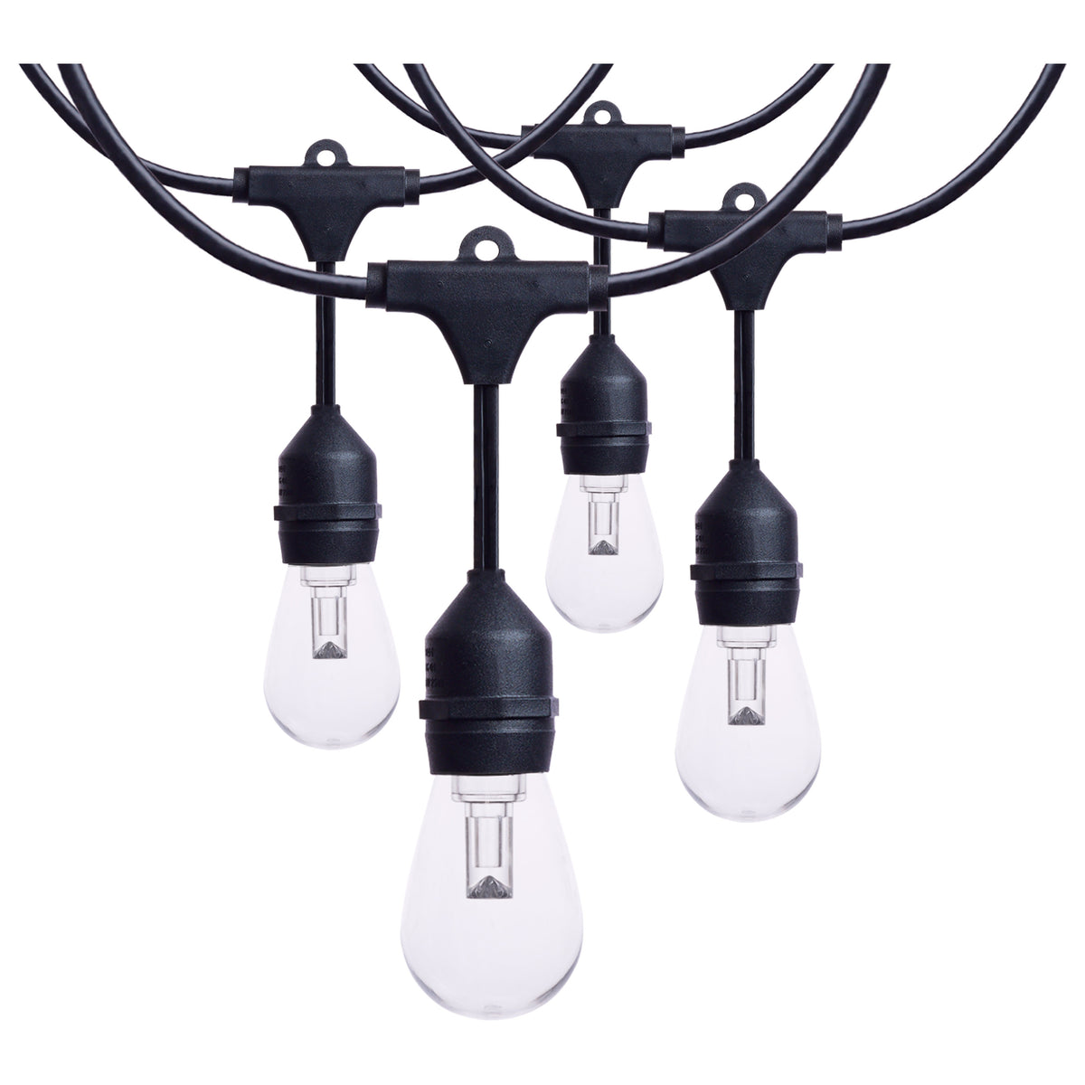 24 Foot LED String Light - 12-S14 Lamps - Medium Base - RGBTW - Infrared Remote - Black - 120 Volt