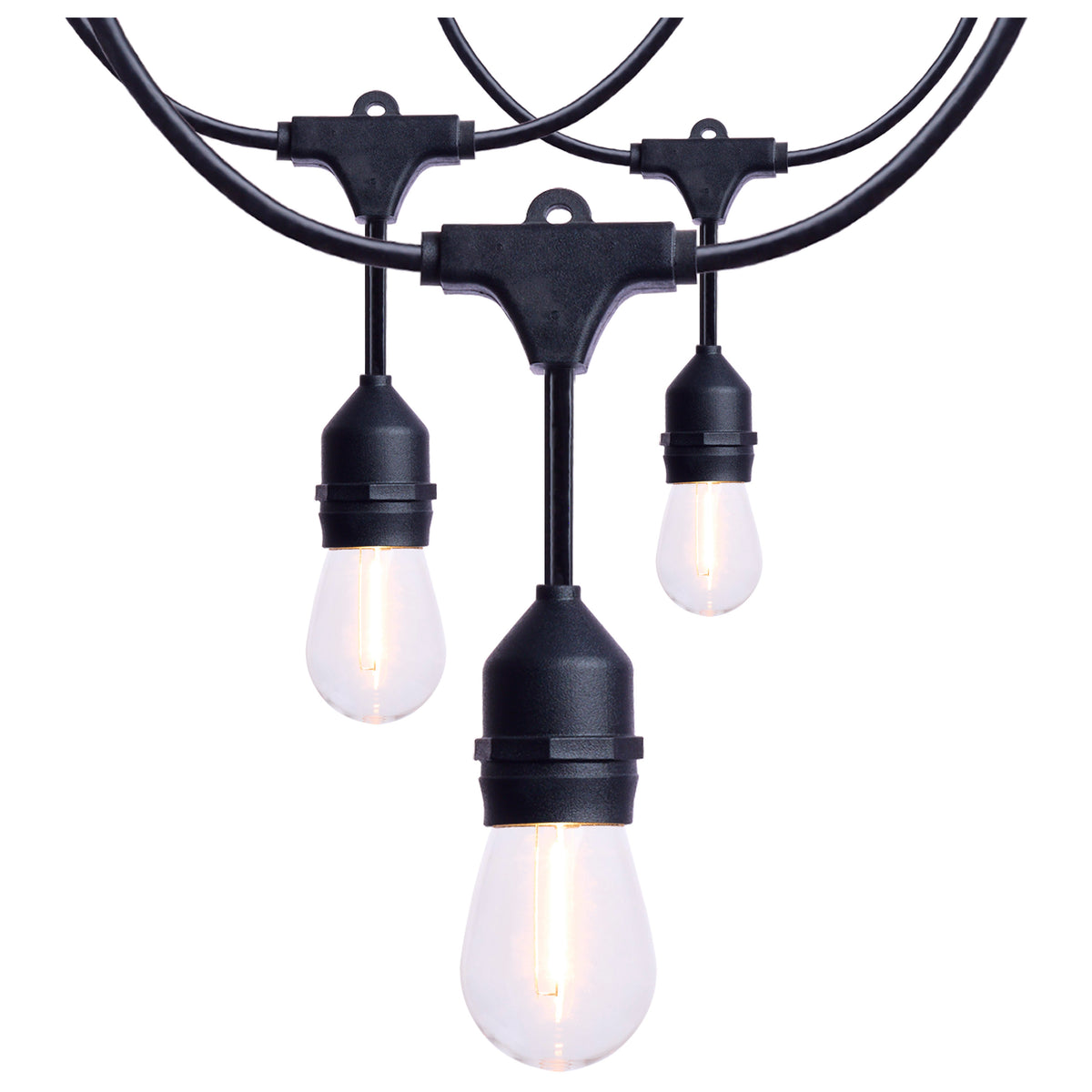 60 Foot LED String Light - 24-S14 Lamps - Medium Base - 2200K - Black for outdoor applications and hospitality spaces