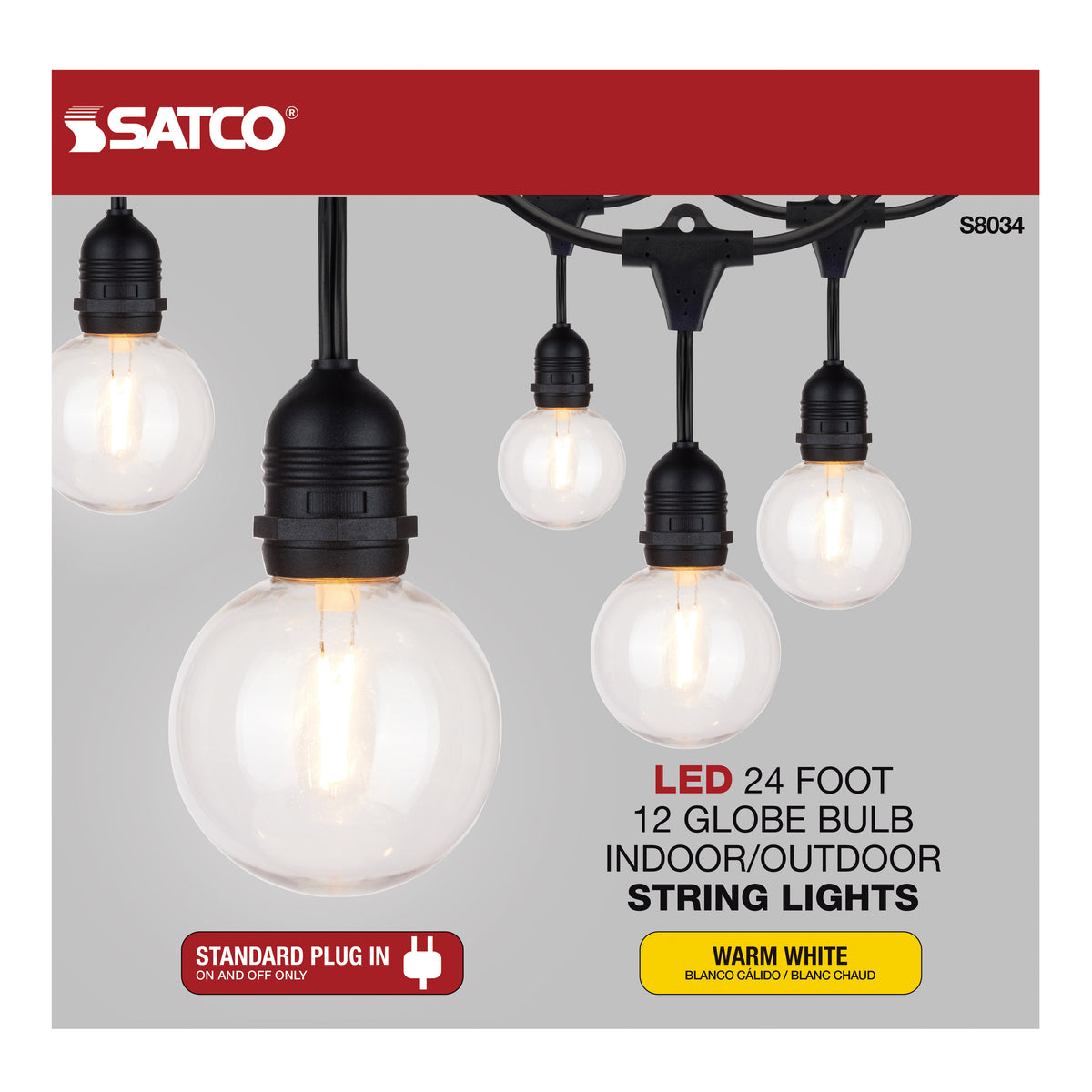 24Ft - LED String Light - Includes 12-G25 bulbs - 2200K - 120 Volts