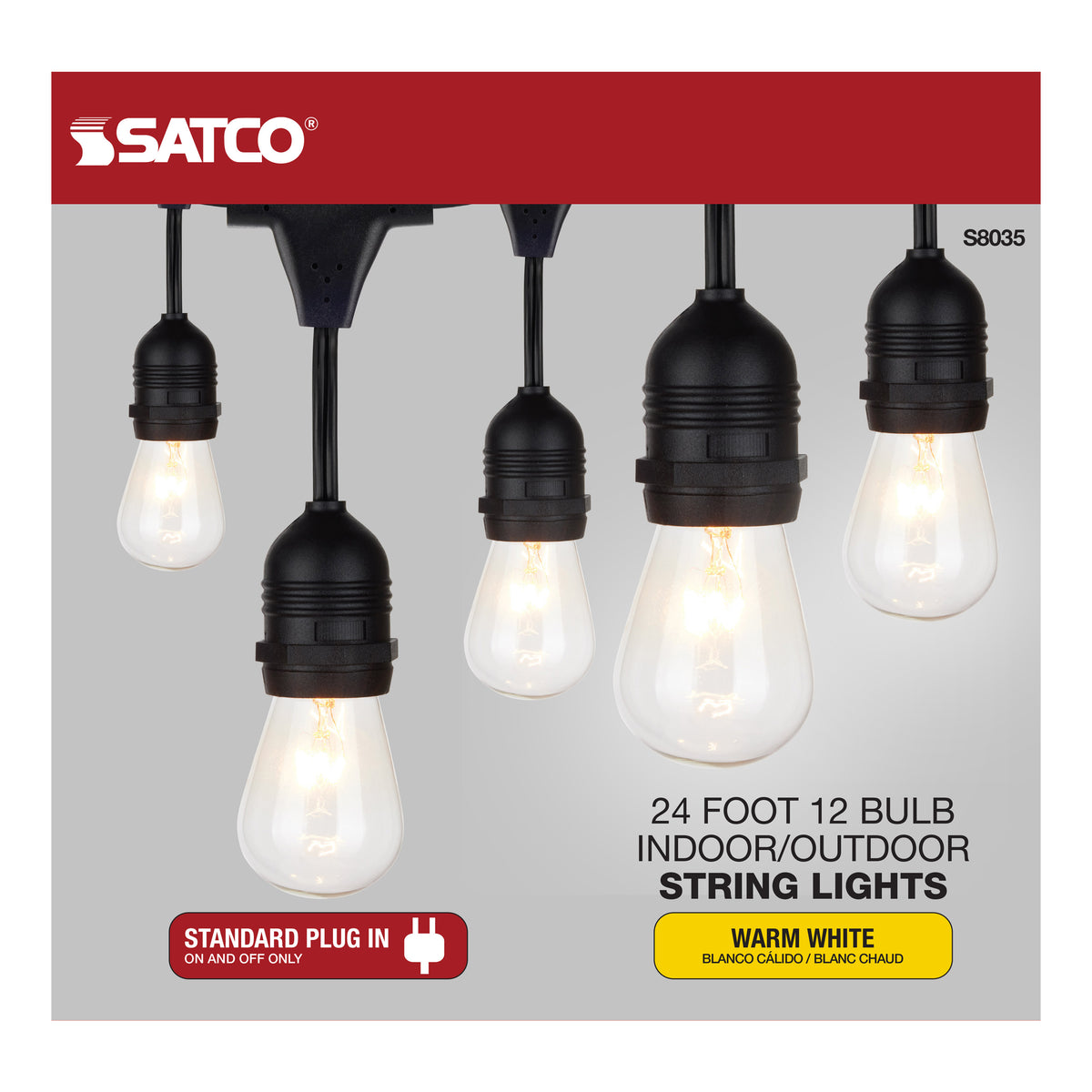 24Ft - Incandescent String Light - Includes 12-S14 bulbs - 120 Volts