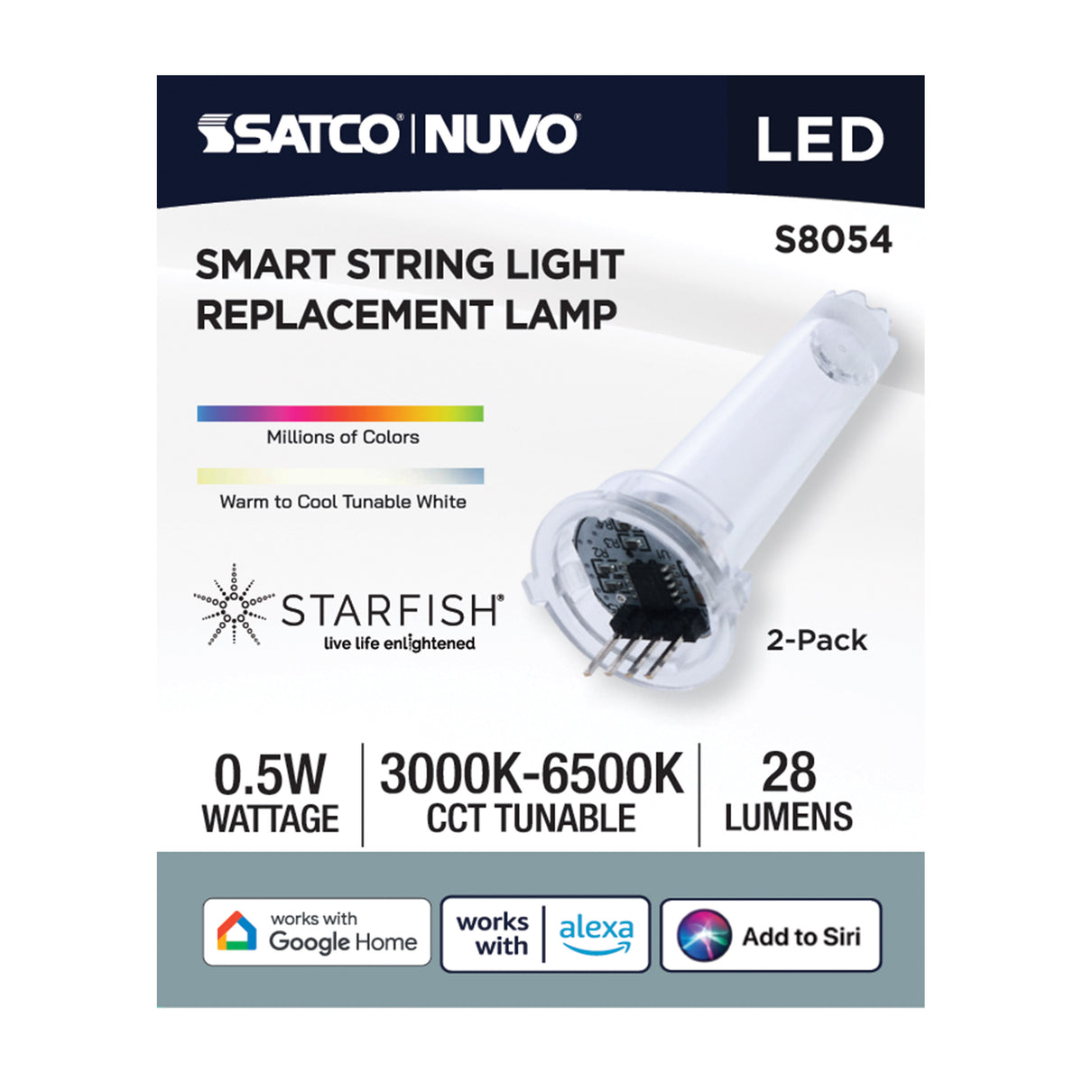 Smart LED String Light Replacement Lamp - Starfish RGBTW - 0.5 Watt - S14 - 4-Pin Base - Clear Finish - 24 Volt - 2-Pack - Compatible with S11190 and S11191