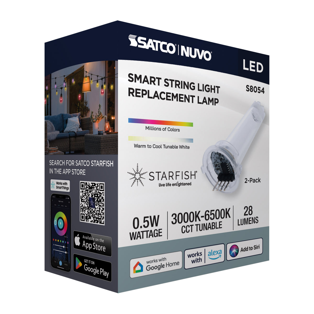 Smart LED String Light Replacement Lamp - Starfish RGBTW - 0.5 Watt - S14 - 4-Pin Base - Clear Finish - 24 Volt - 2-Pack - Compatible with S11190 and S11191