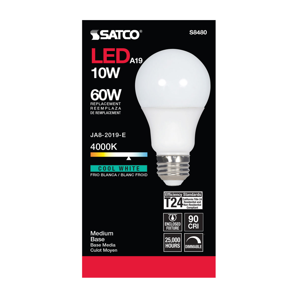 10 Watt - A19 LED - Frosted - 4000K Medium base - 120 Volt