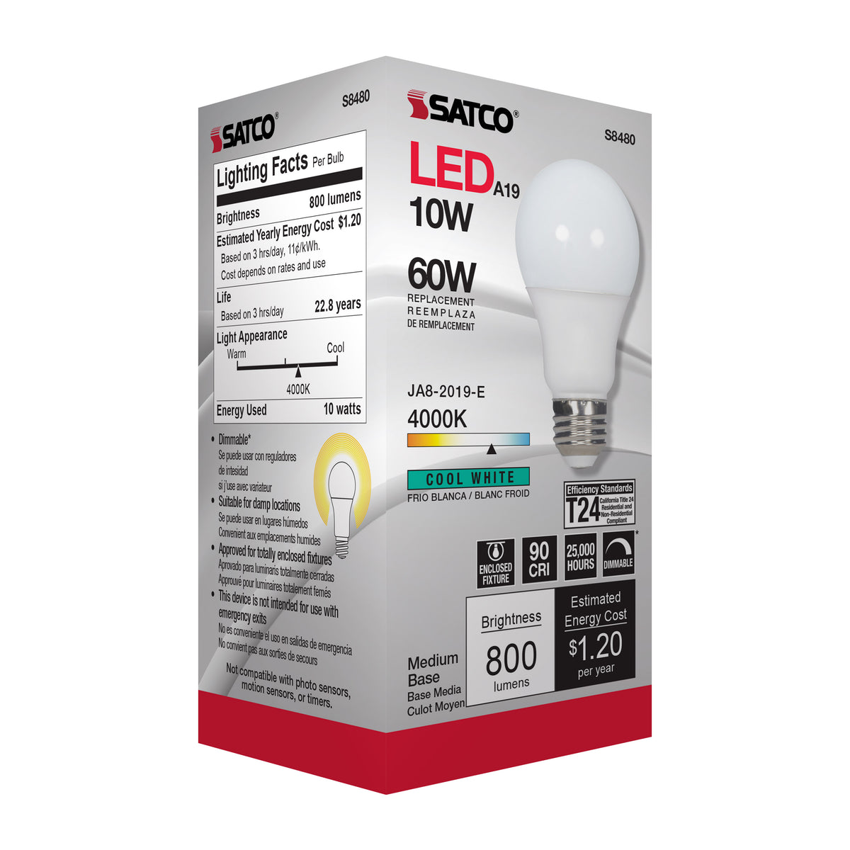 10 Watt - A19 LED - Frosted - 4000K Medium base - 120 Volt