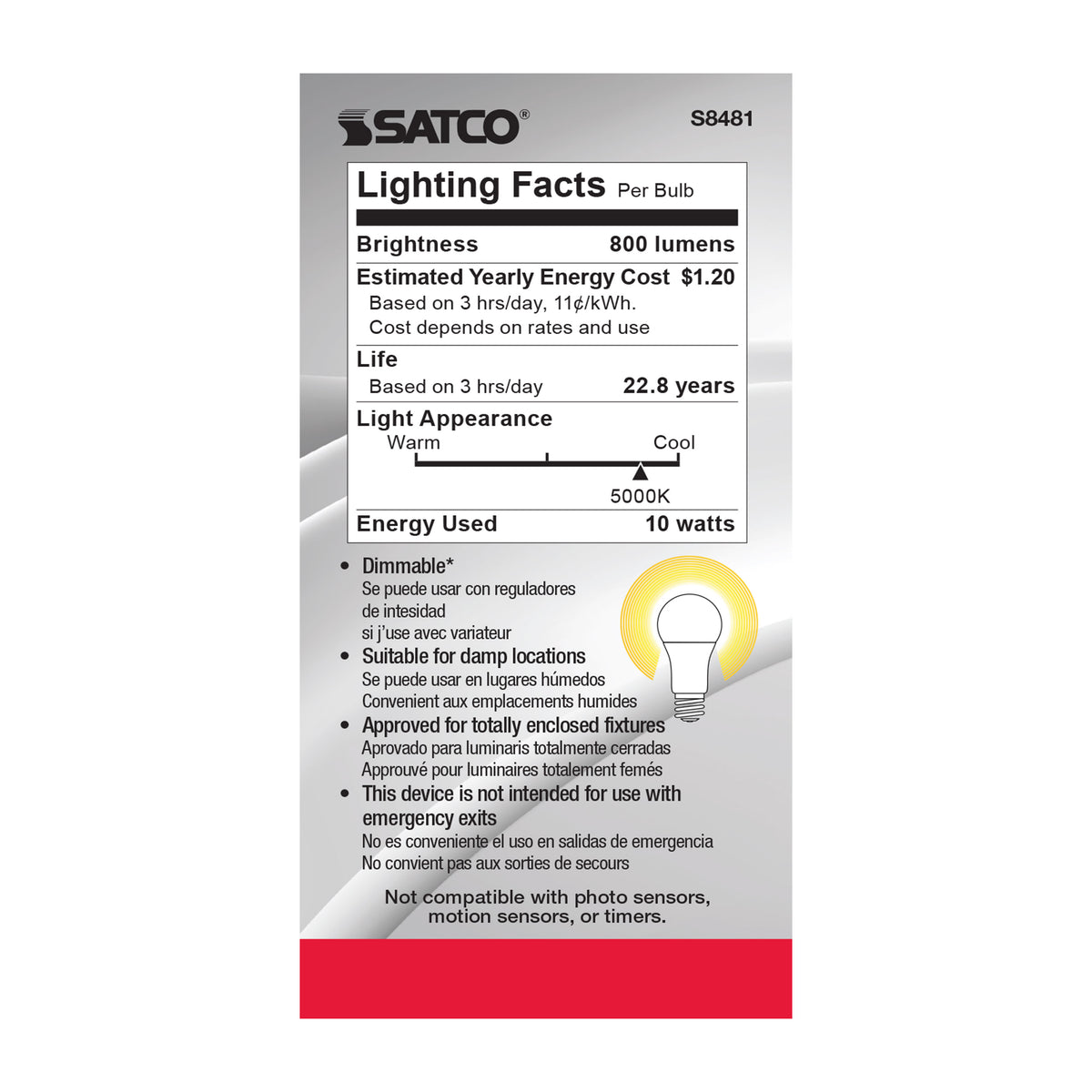 10 Watt - A19 LED - Frosted - 5000K Medium base - 120 Volt