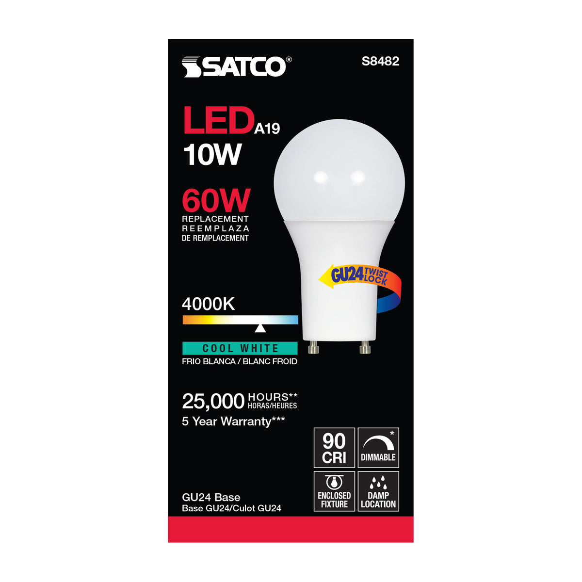 10 Watt - A19 LED - Frosted - 4000K - GU24 base - 120 Volt