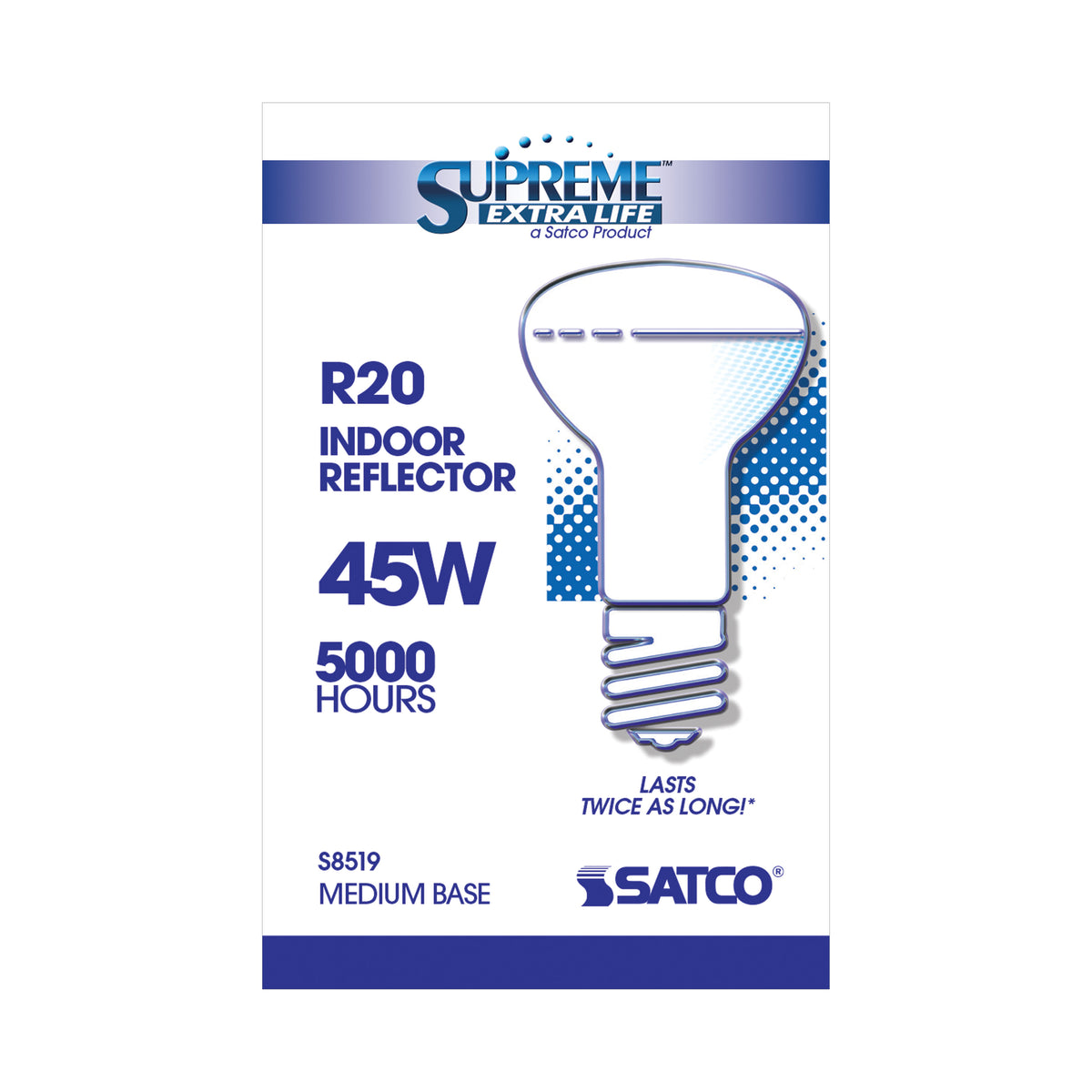 45 Watt R20 Incandescent - Frost - 5000 Average rated hours - 280 Lumens - Medium base - 130 Volt