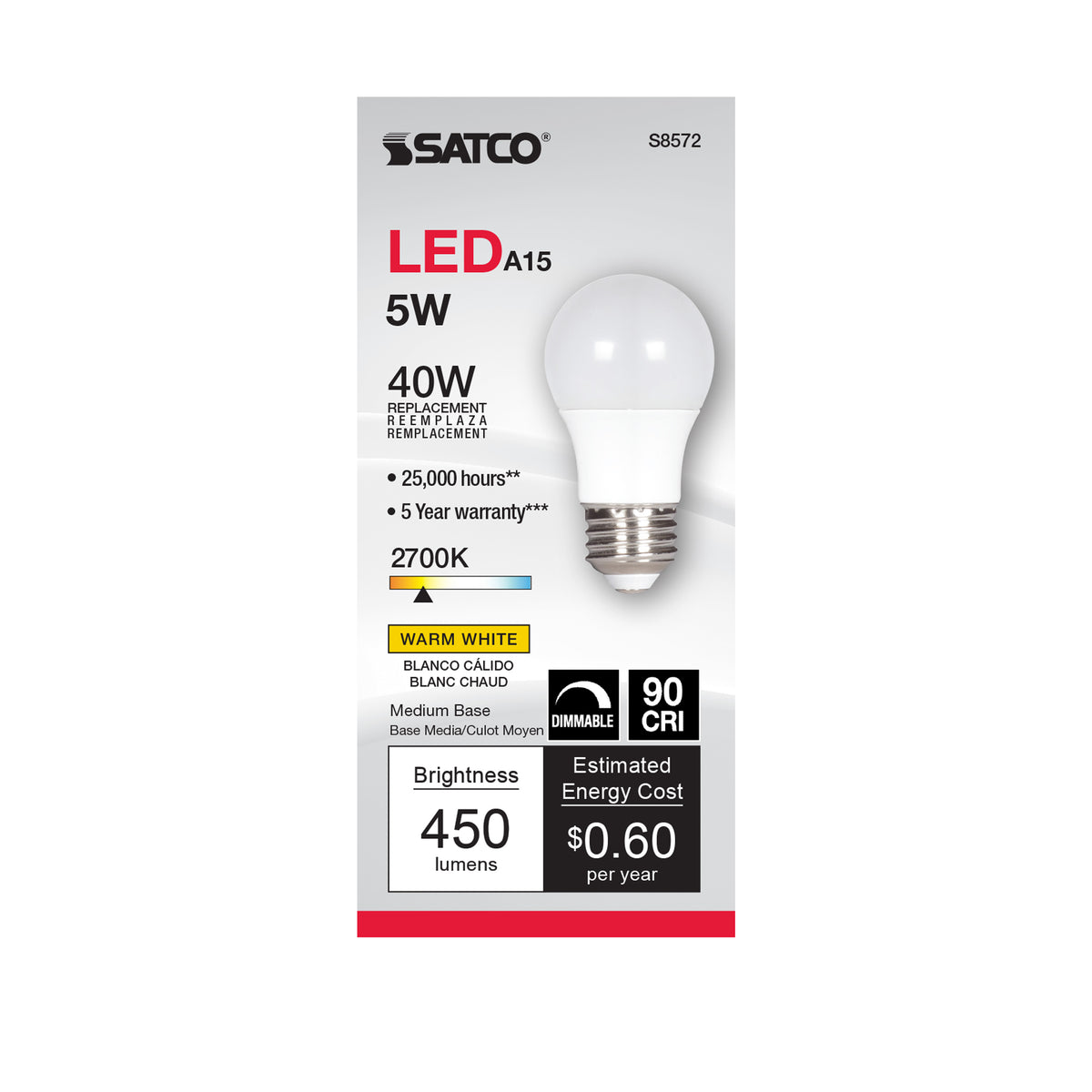 5 Watt - A15 LED - Frosted - 2700K - Medium base - 120 Volt