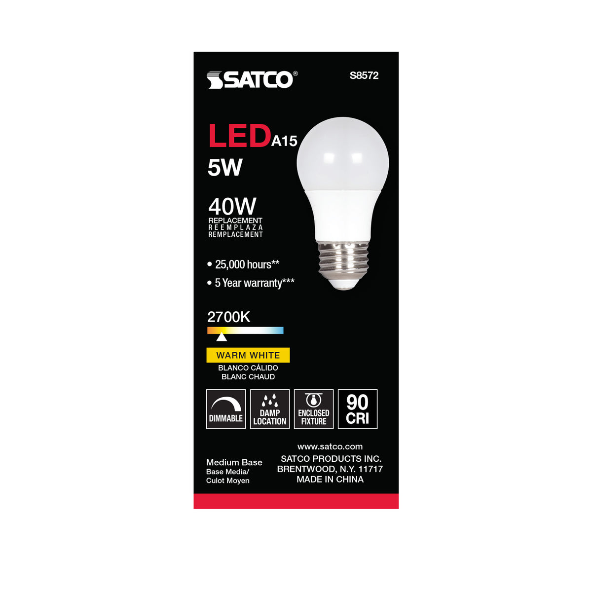 5 Watt - A15 LED - Frosted - 2700K - Medium base - 120 Volt